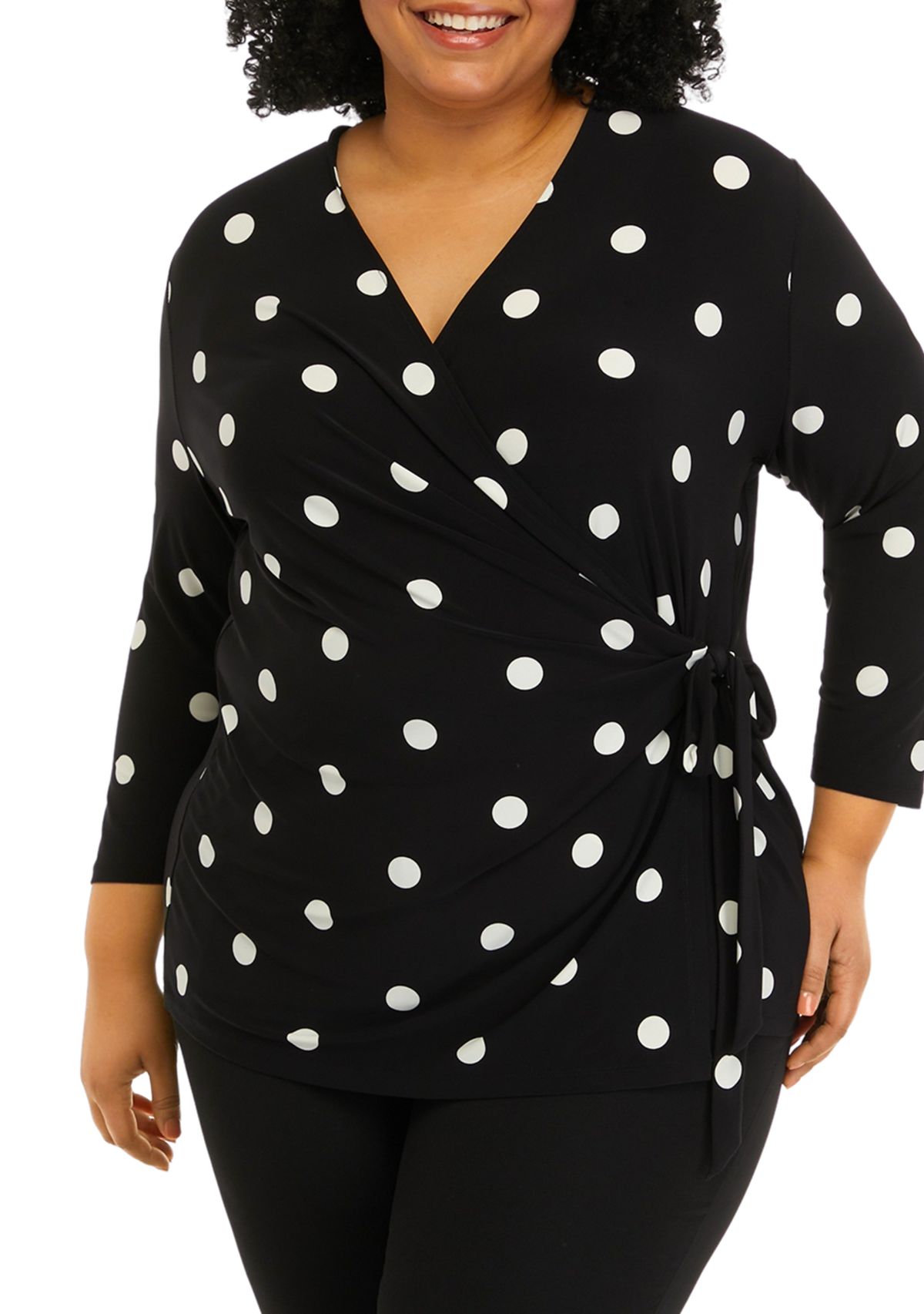 Plus Size Printed 3/4 Sleeve Wrap Top