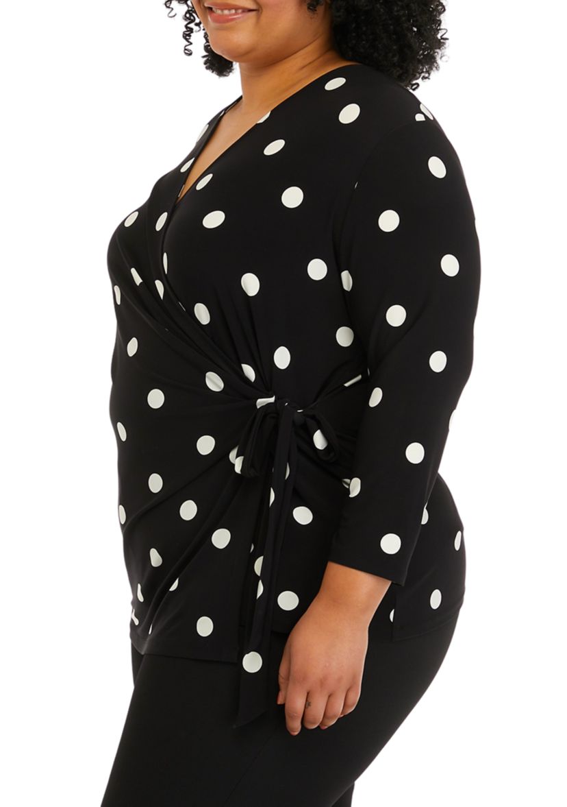 Plus Size Printed 3/4 Sleeve Wrap Top