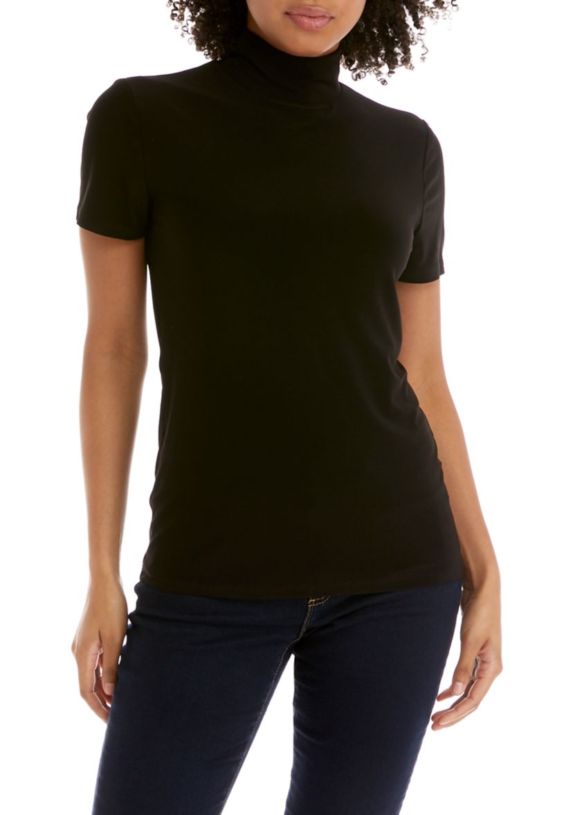 Womens Short Sleeve Mock Neck Top