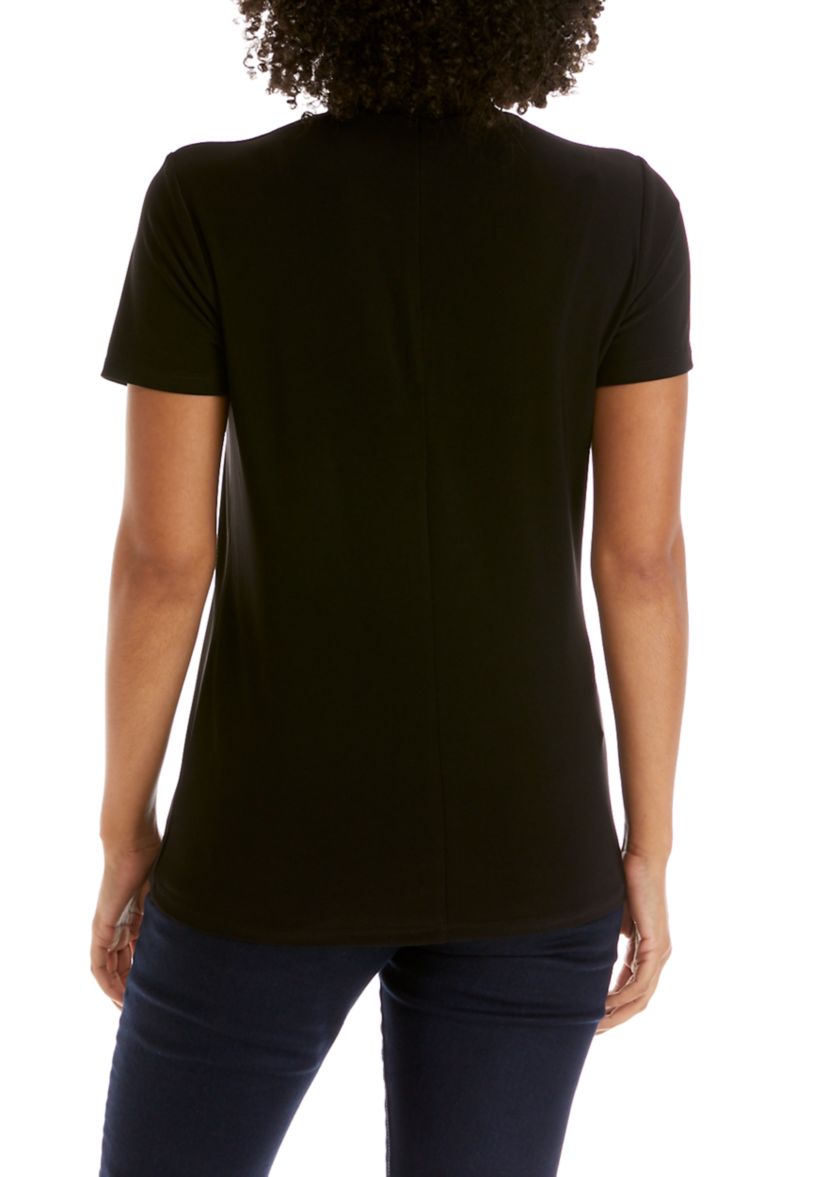 Womens Short Sleeve Mock Neck Top