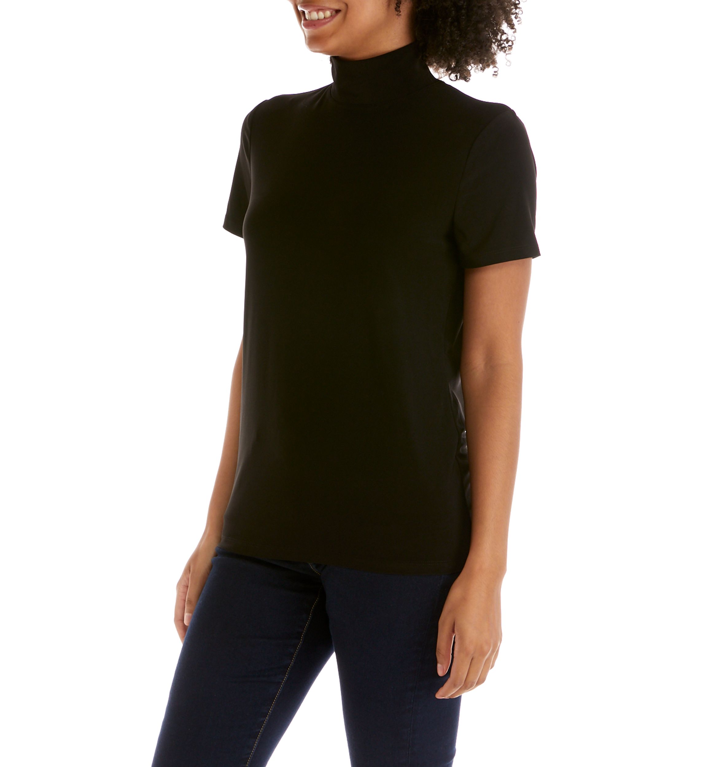 Womens Short Sleeve Mock Neck Top