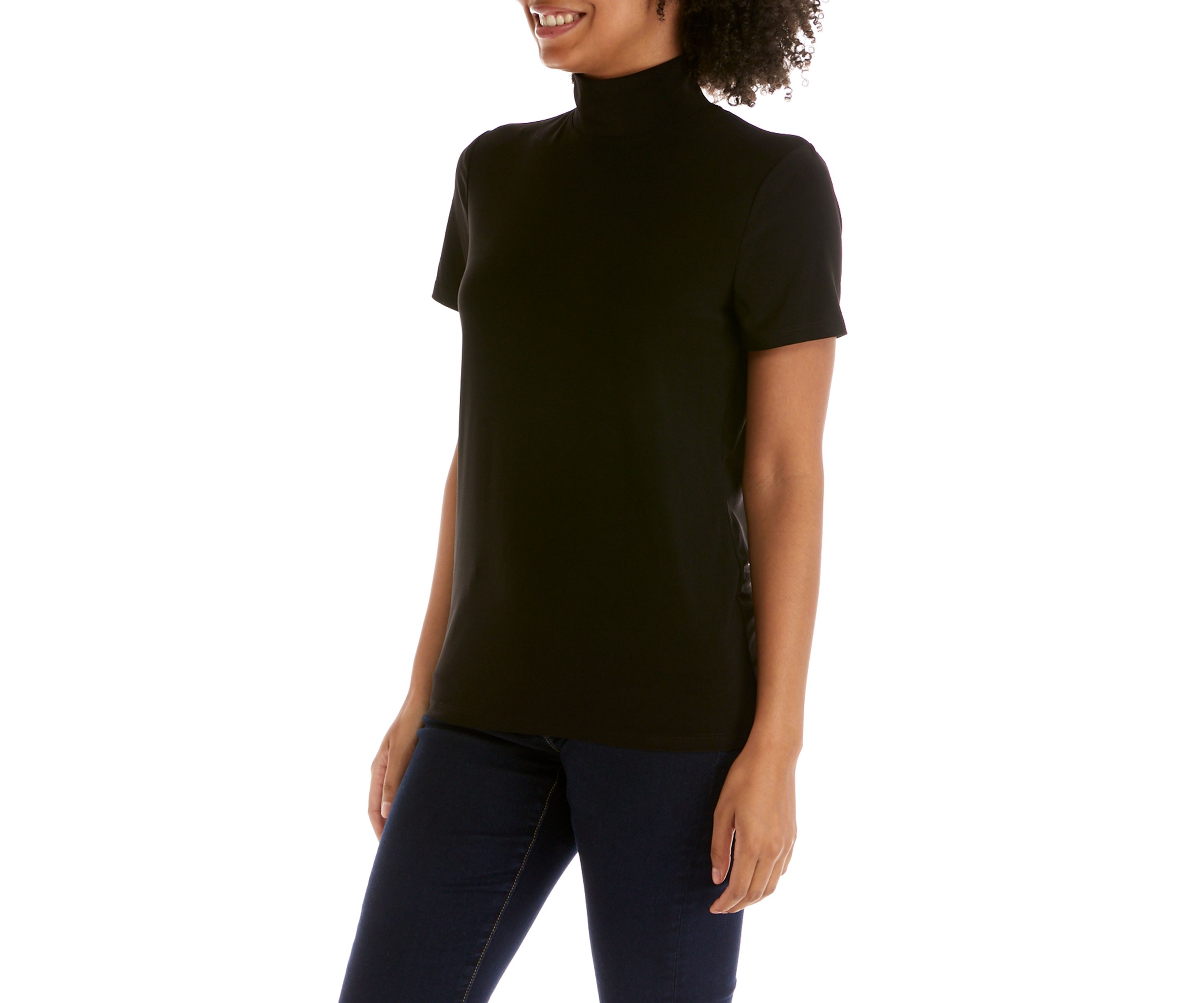 Womens Short Sleeve Mock Neck Top