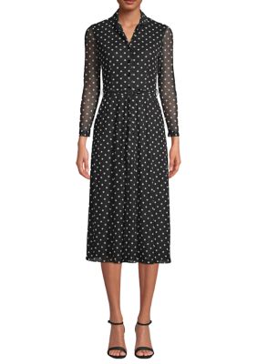 Anne Klein Women's Long Sleeve Printed Mesh Button Dress | belk