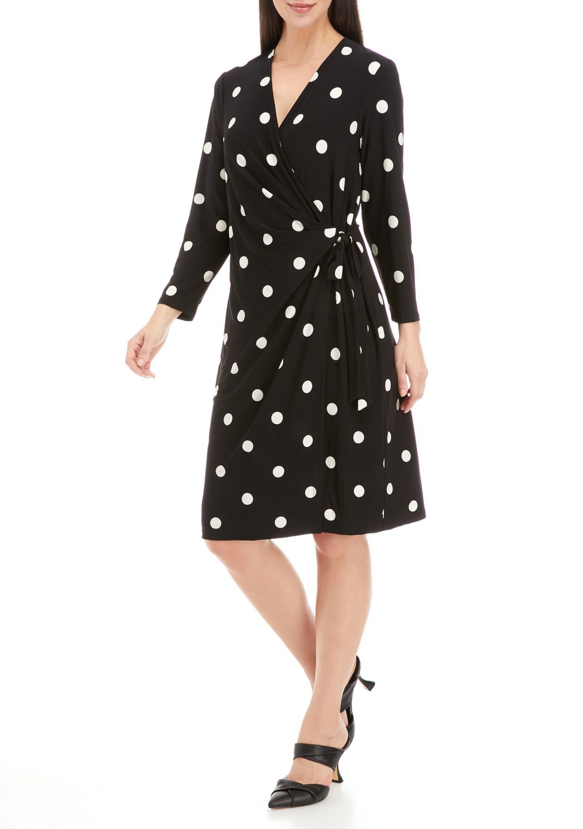 Womens Black and White Dot Printed Dress