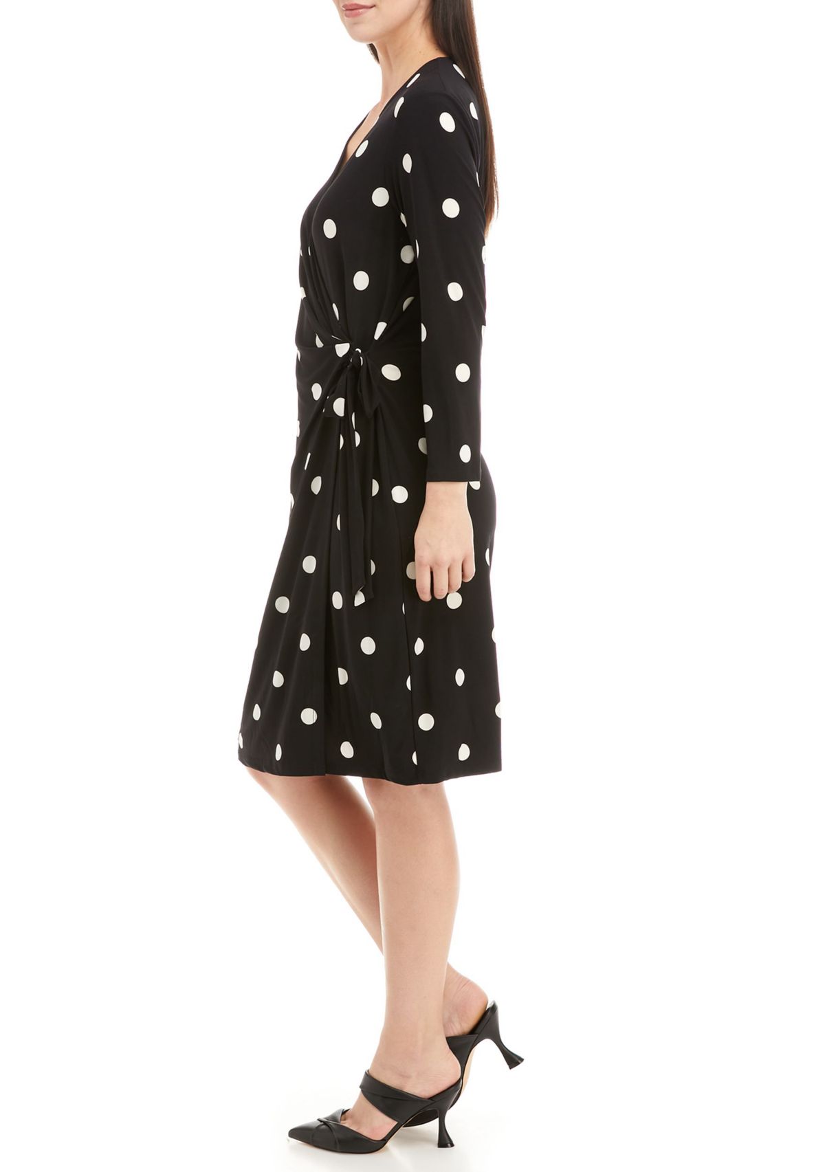 Womens Black and White Dot Printed Dress