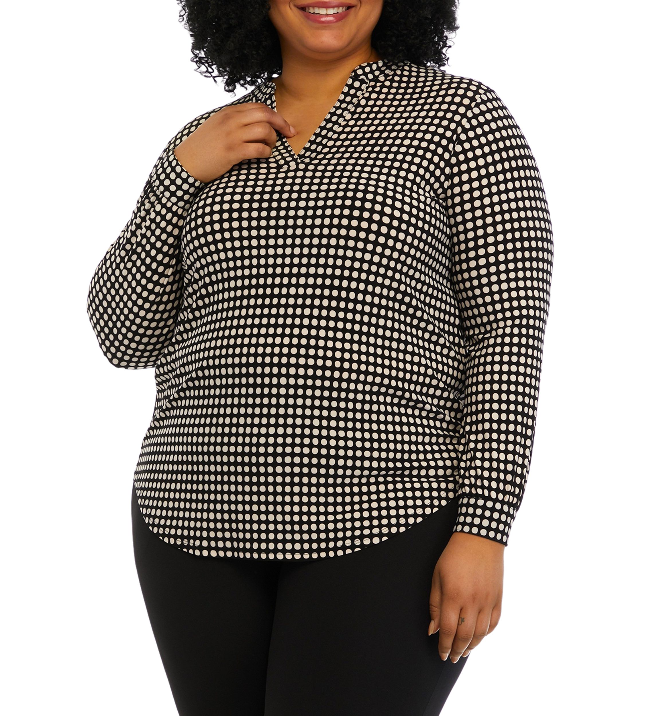 Plus Size Printed Split Neck Tunic Top