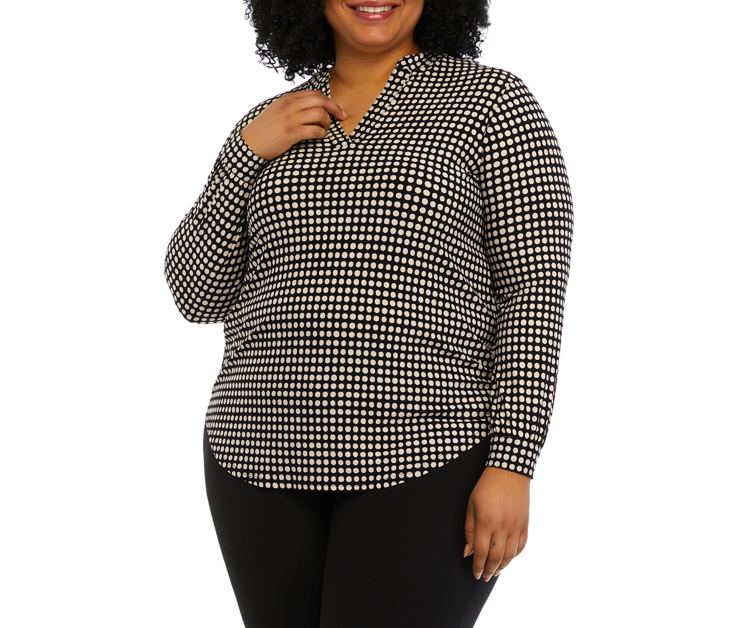 Plus Size Printed Split Neck Tunic Top