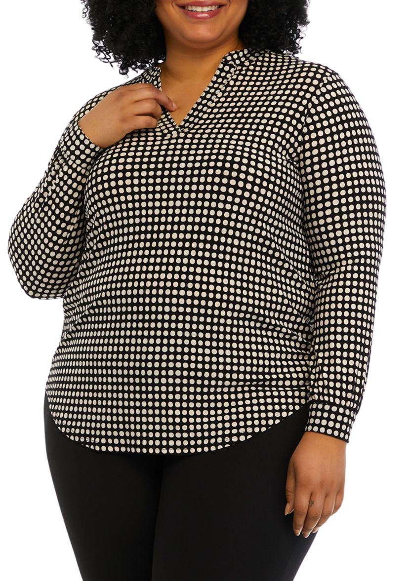 Plus Size Printed Split Neck Tunic Top