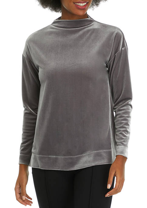 Womens Stretch Velour High-Low Pullover