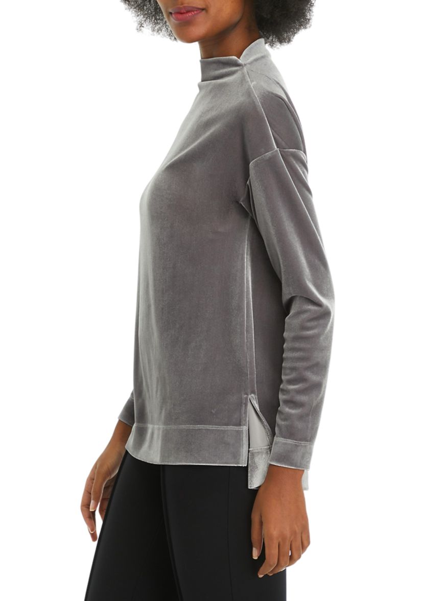 Womens Stretch Velour High-Low Pullover