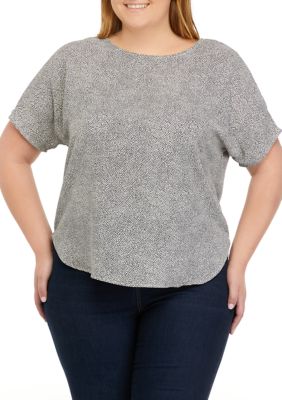 Anne Klein Women's Plus Size Rambling Dot Short Sleeve Bateau Blouse
