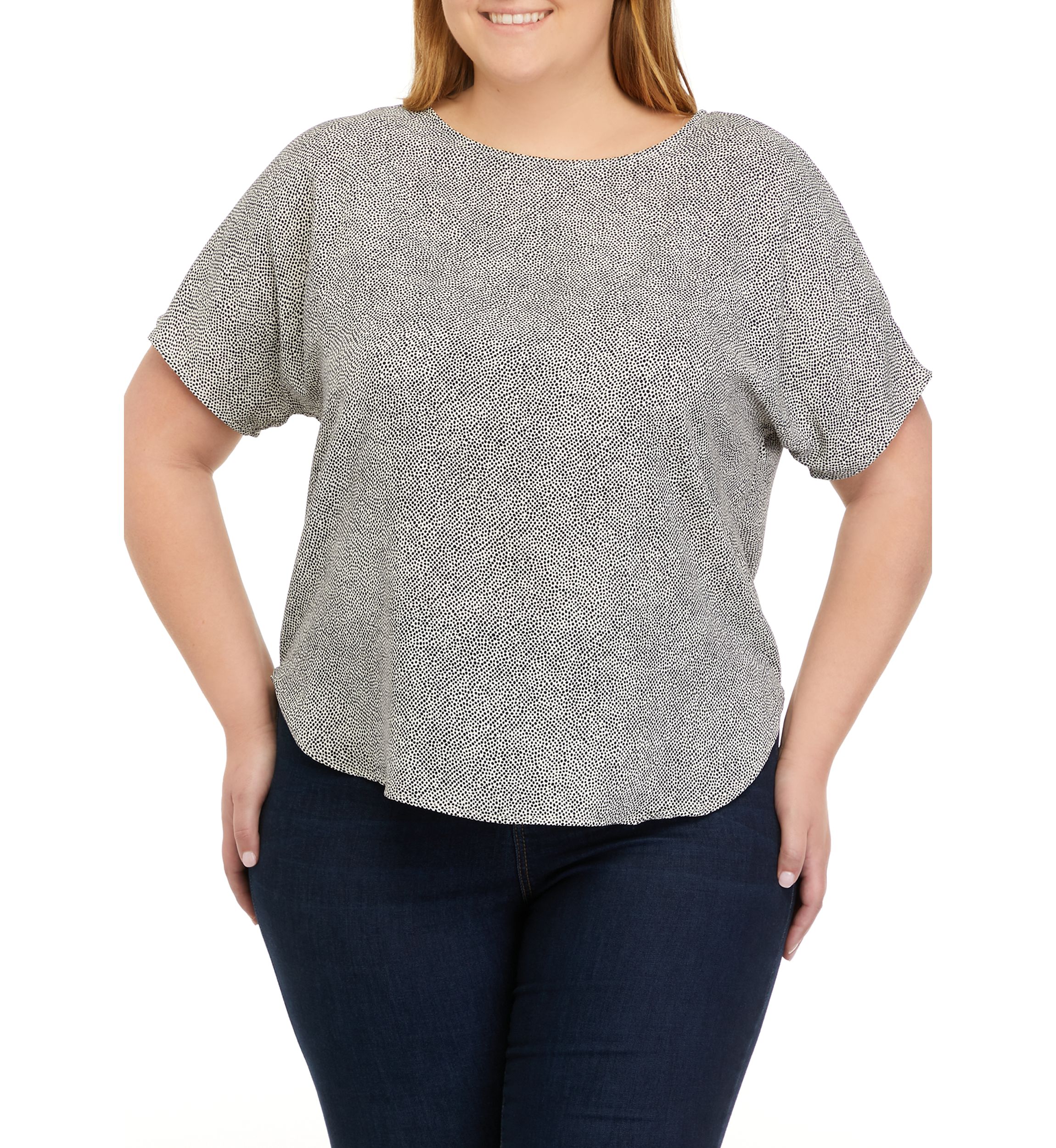 Plus Size Rambling Dot Short Sleeve Bateau Blouse 