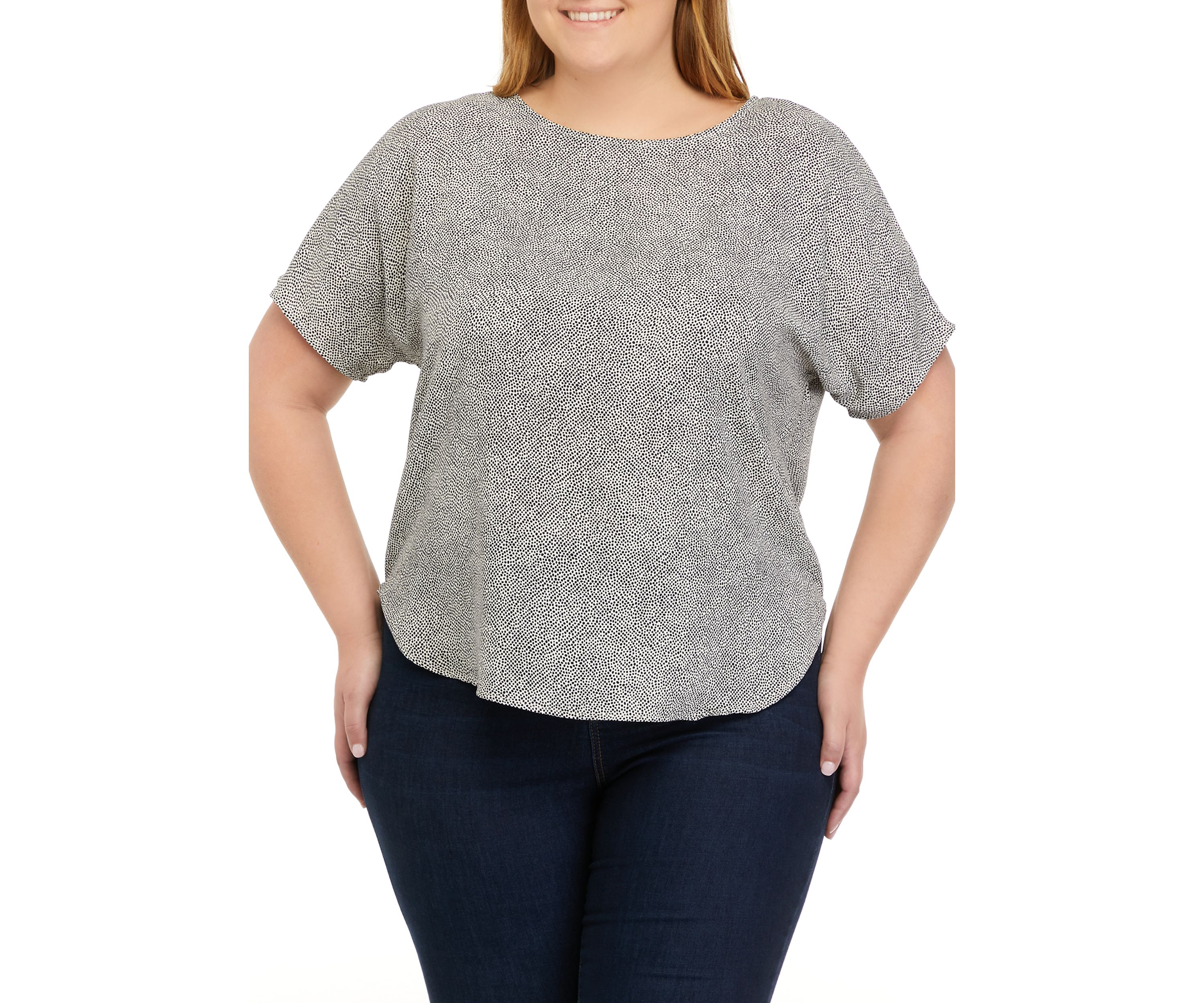Plus Size Rambling Dot Short Sleeve Bateau Blouse 