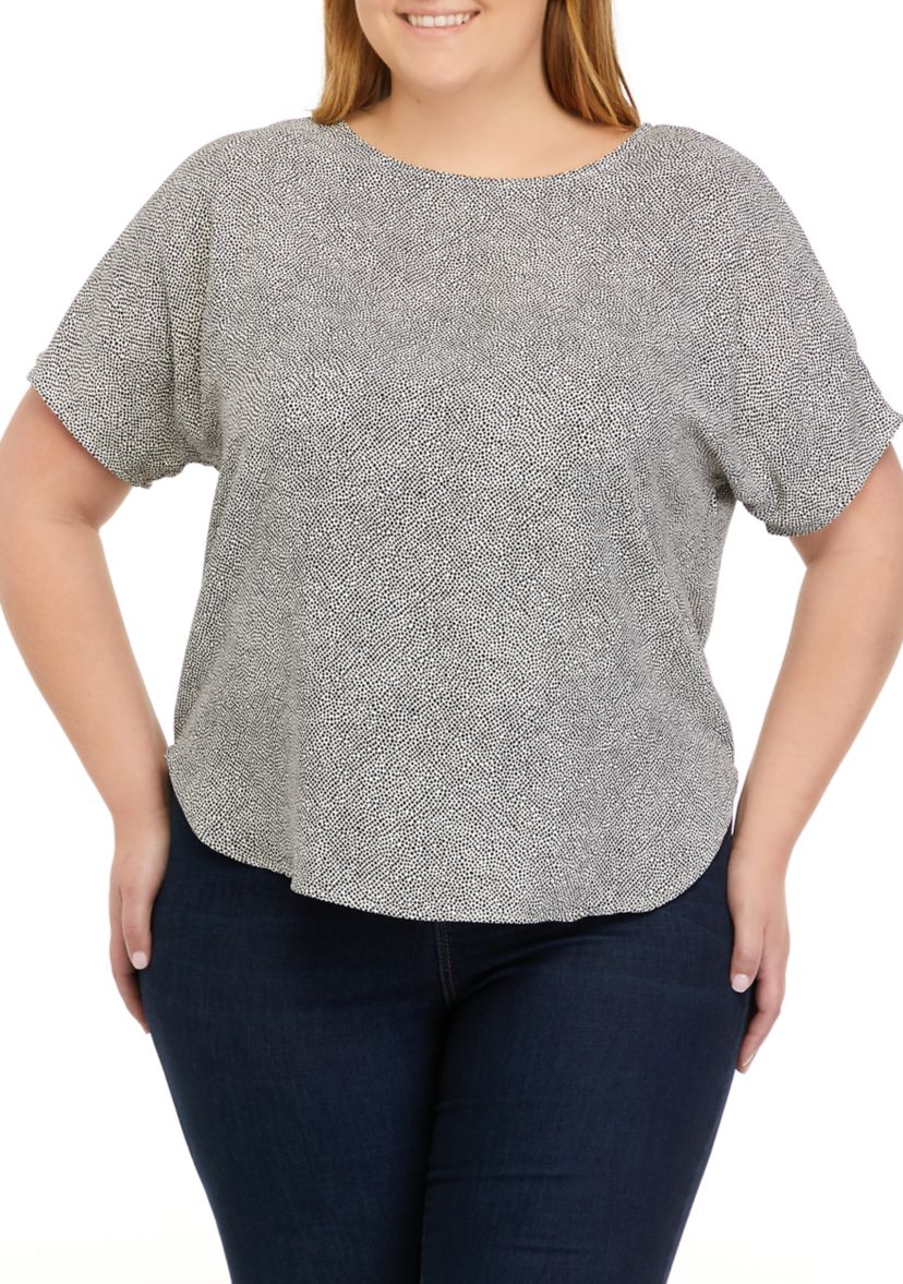 Plus Size Rambling Dot Short Sleeve Bateau Blouse 