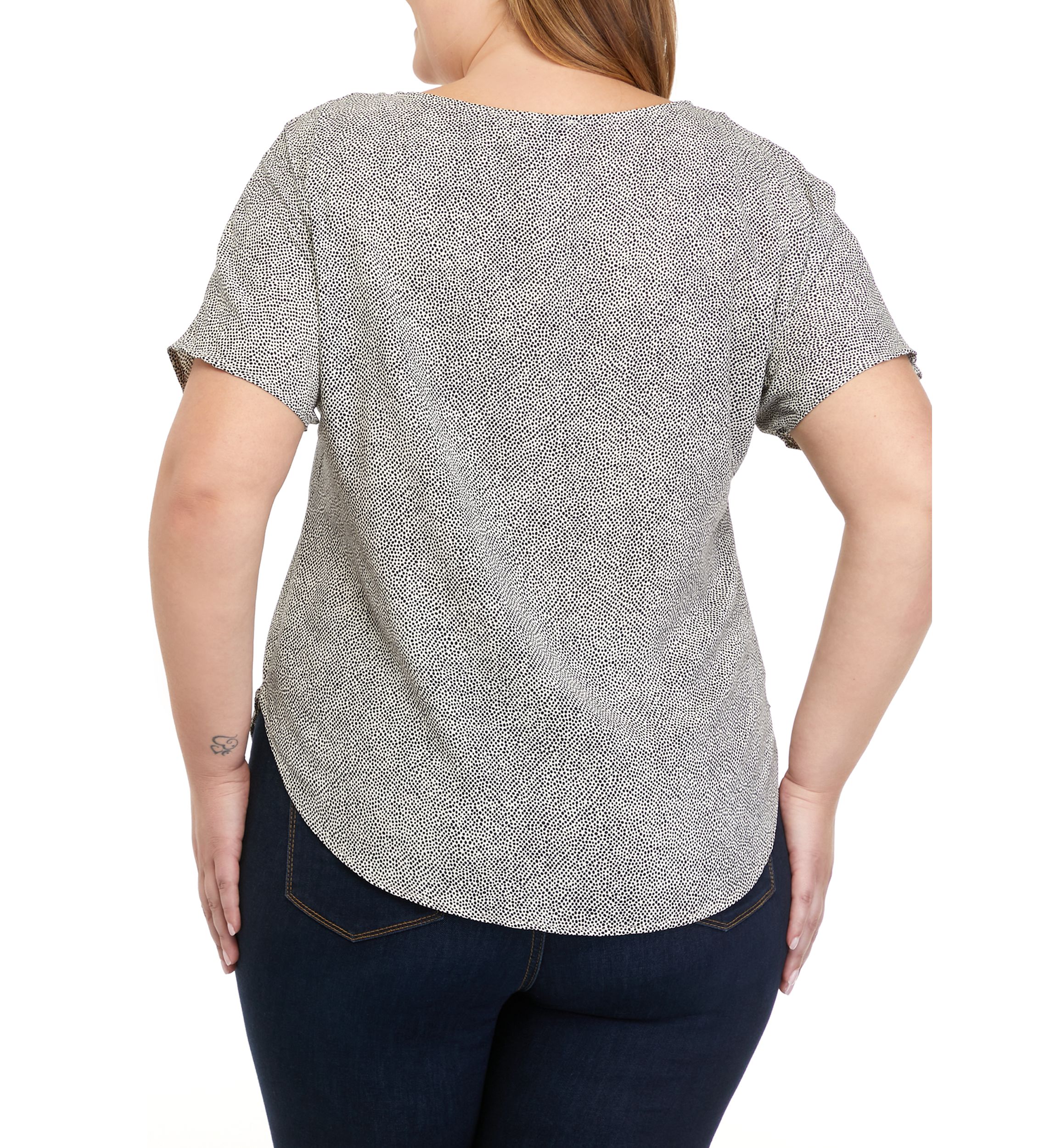 Plus Size Rambling Dot Short Sleeve Bateau Blouse 