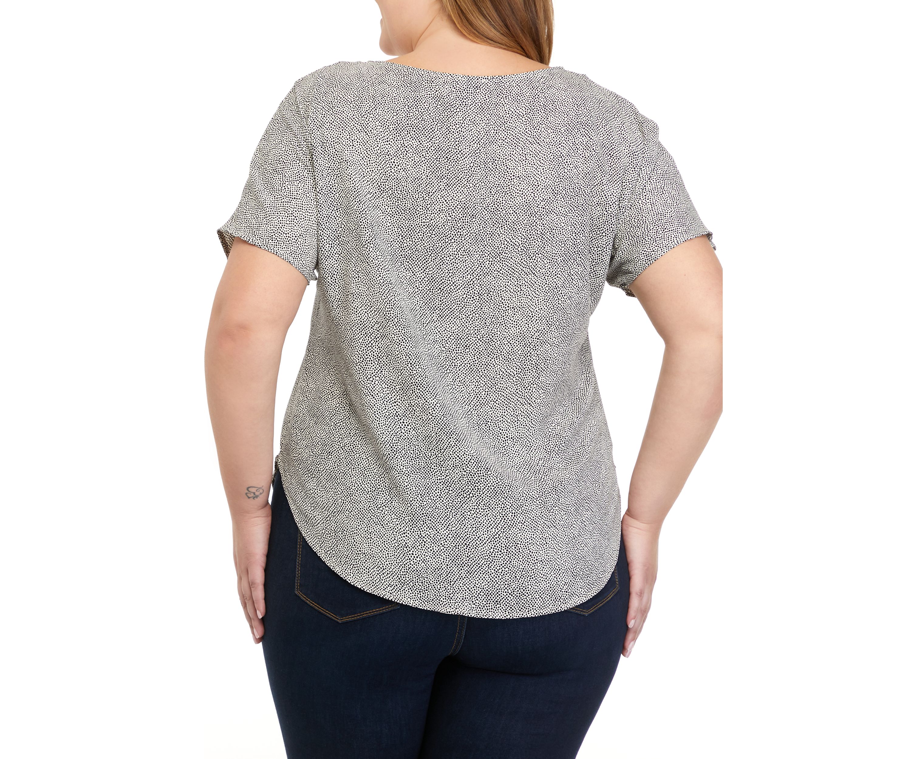 Plus Size Rambling Dot Short Sleeve Bateau Blouse 