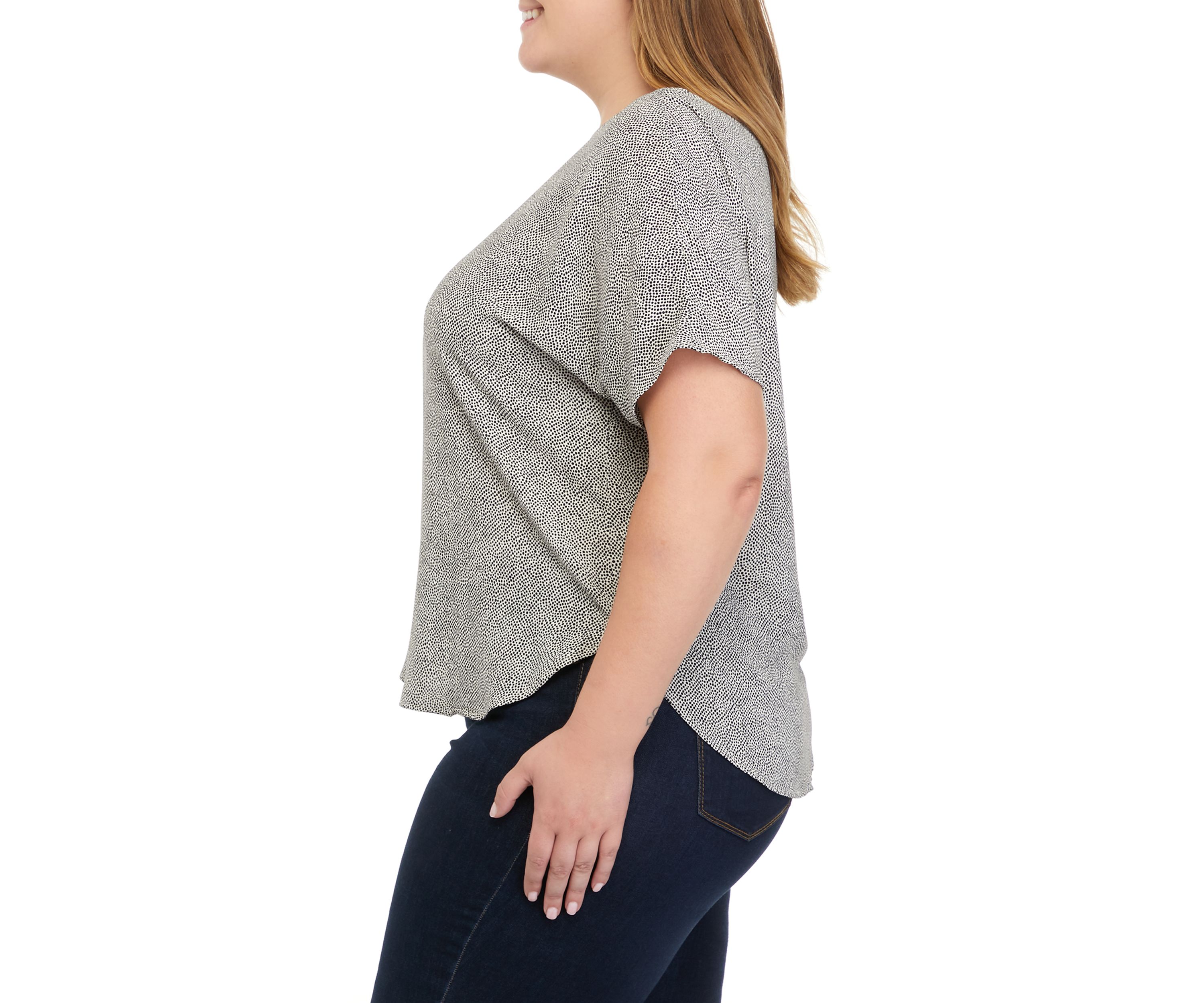 Plus Size Rambling Dot Short Sleeve Bateau Blouse 