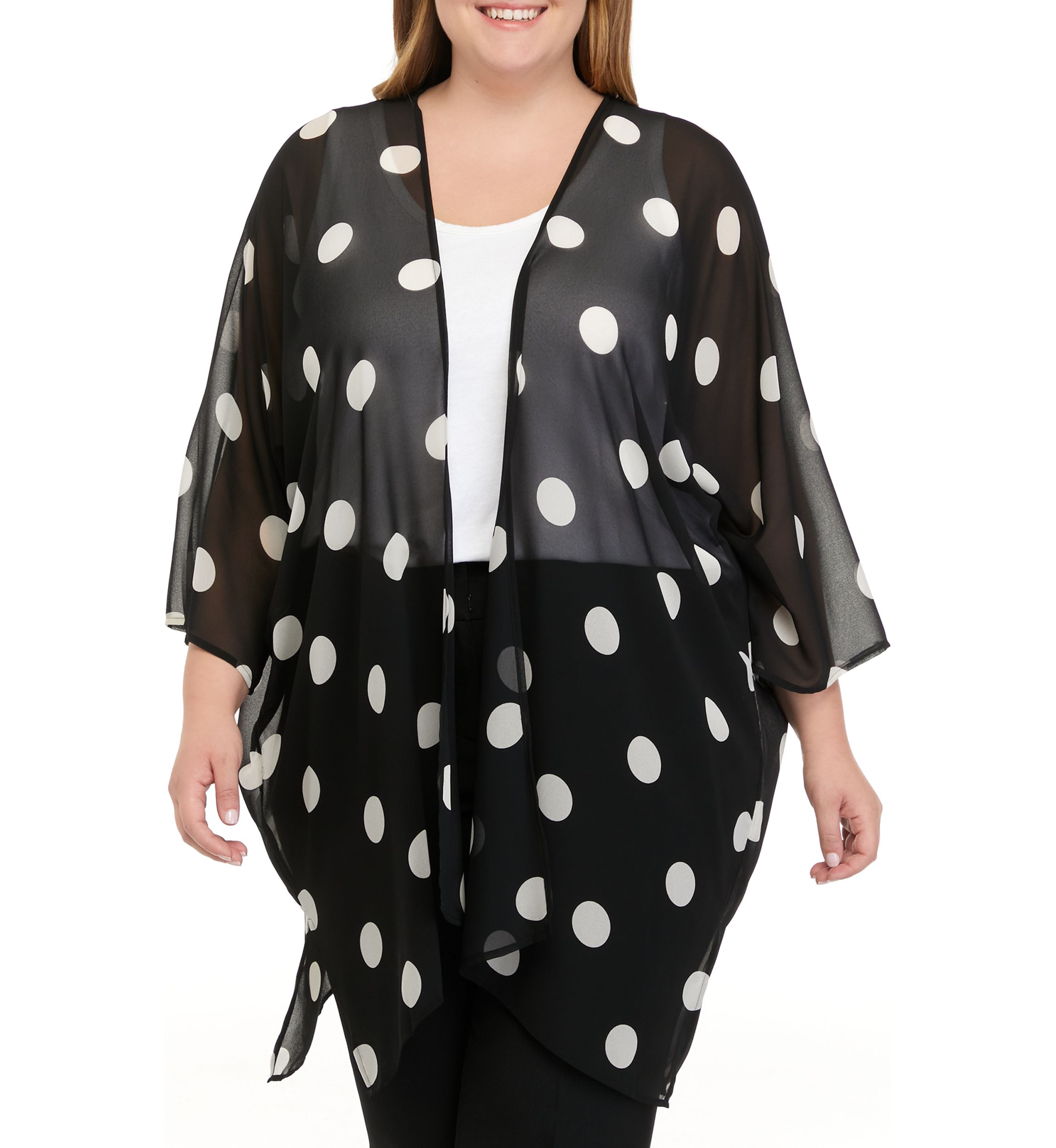Plus Size Dot Print Sheer Cardigan 