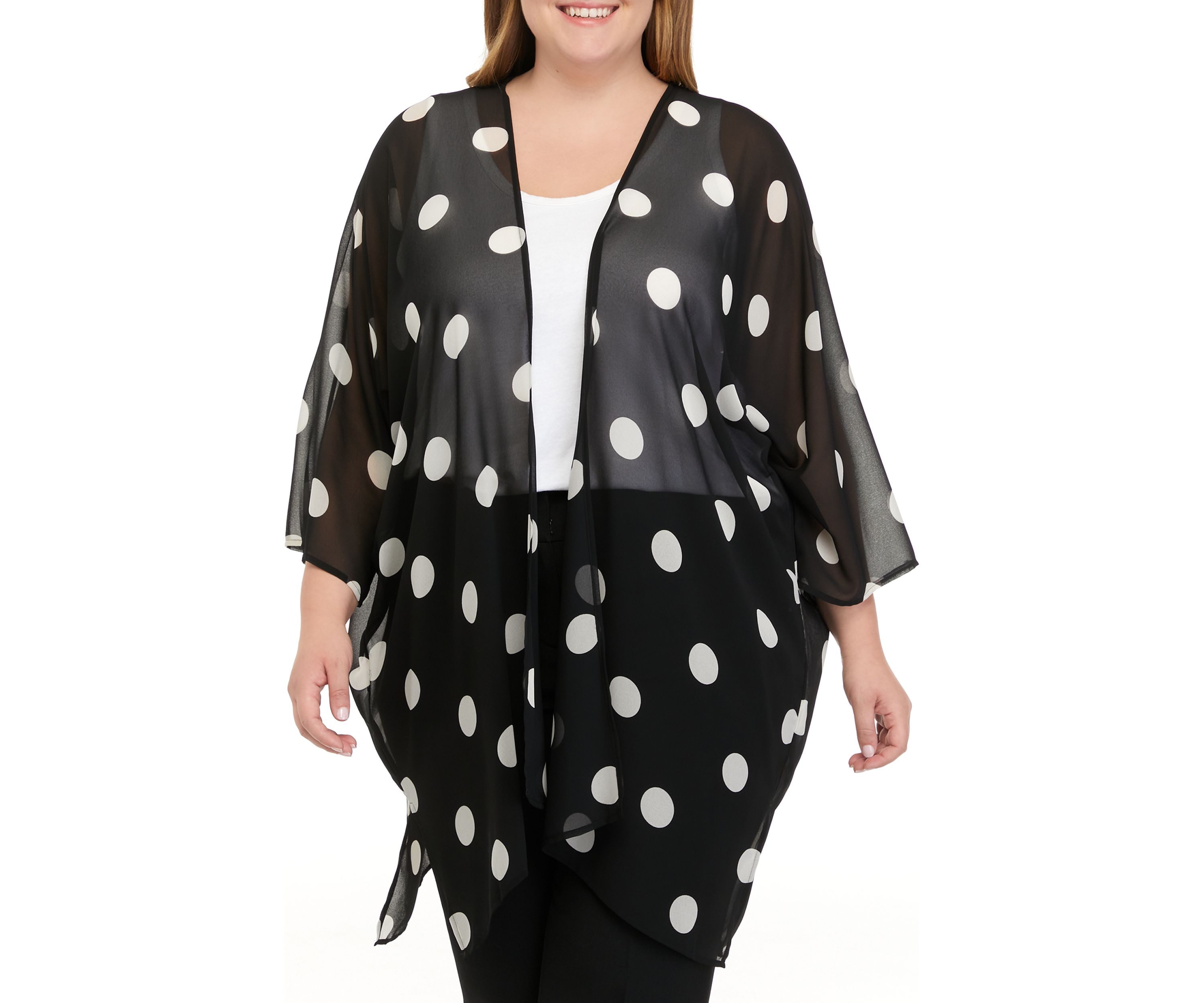 Plus Size Dot Print Sheer Cardigan 
