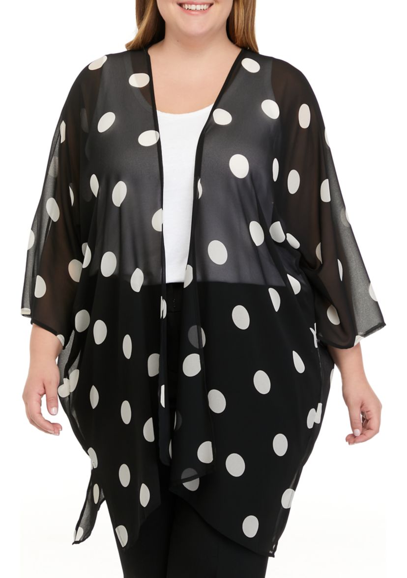 Plus Size Dot Print Sheer Cardigan 