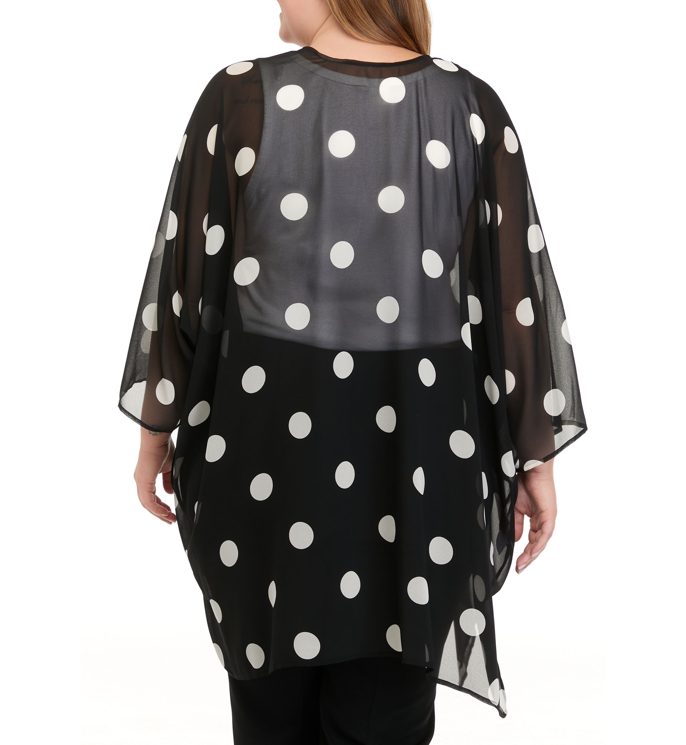 Plus Size Dot Print Sheer Cardigan 