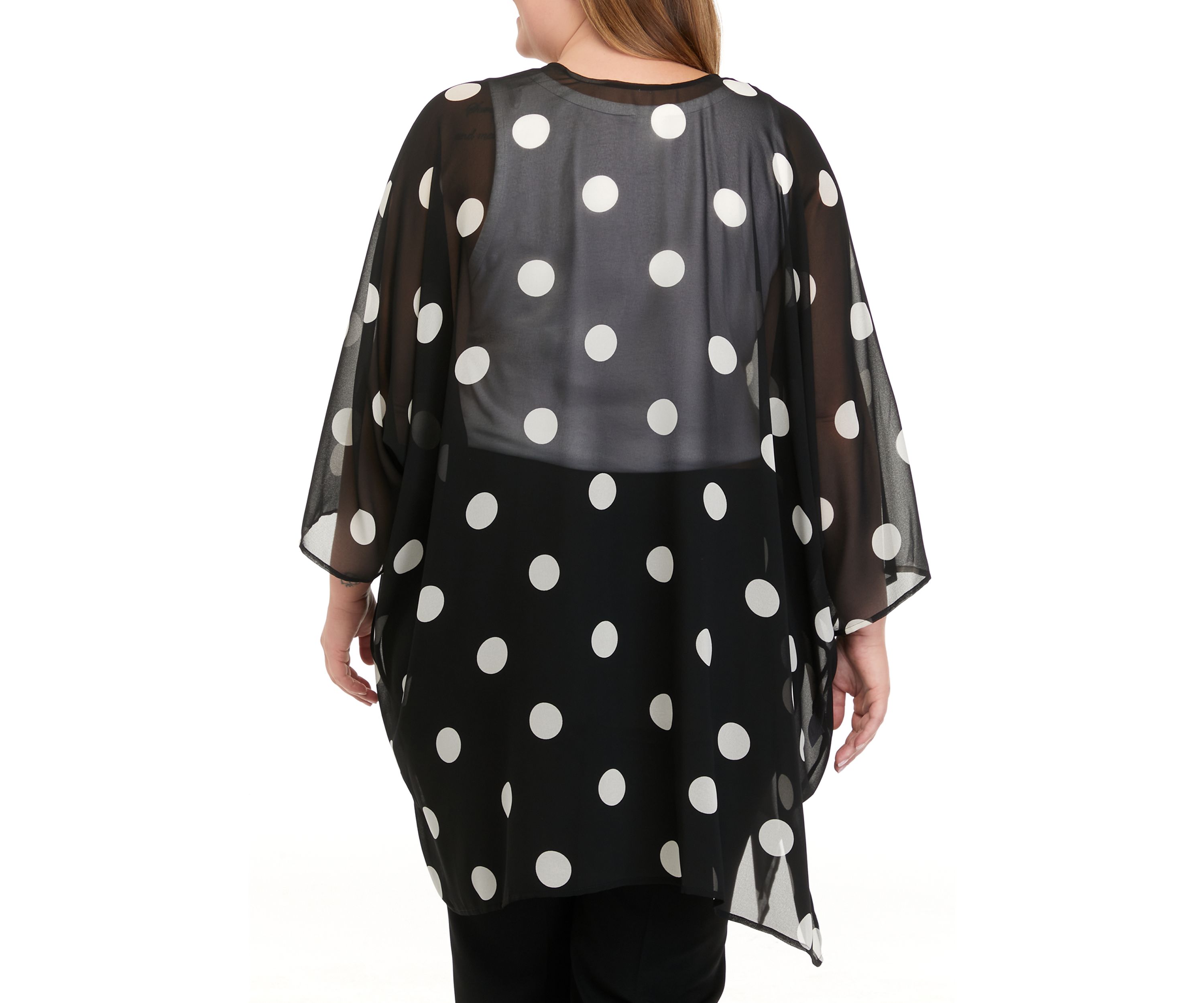 Plus Size Dot Print Sheer Cardigan 
