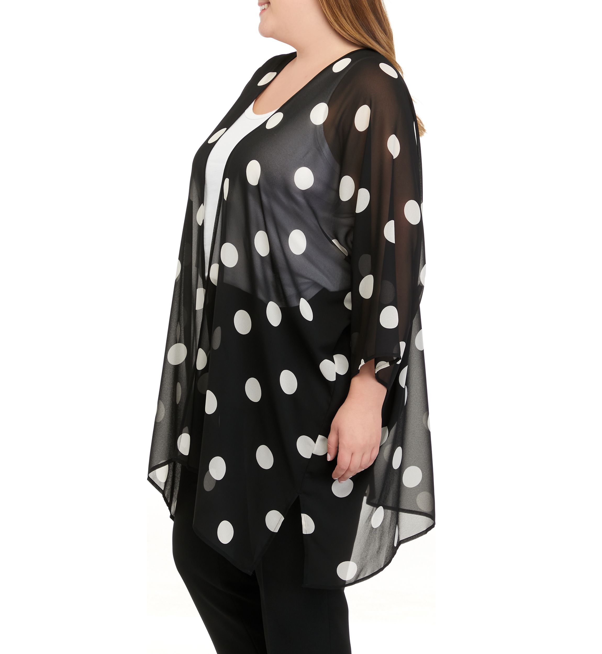 Plus Size Dot Print Sheer Cardigan 