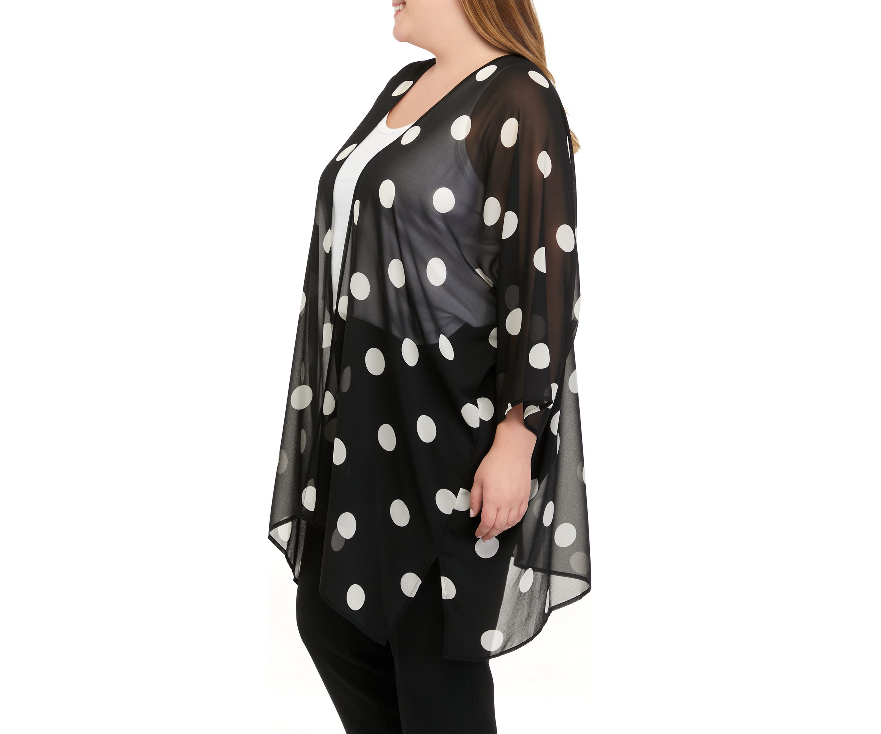 Plus Size Dot Print Sheer Cardigan 