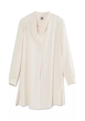 Anne Klein Women's Petite Long Sleeve Popover Blouse with Covered Placket and Side Slits, White, PM