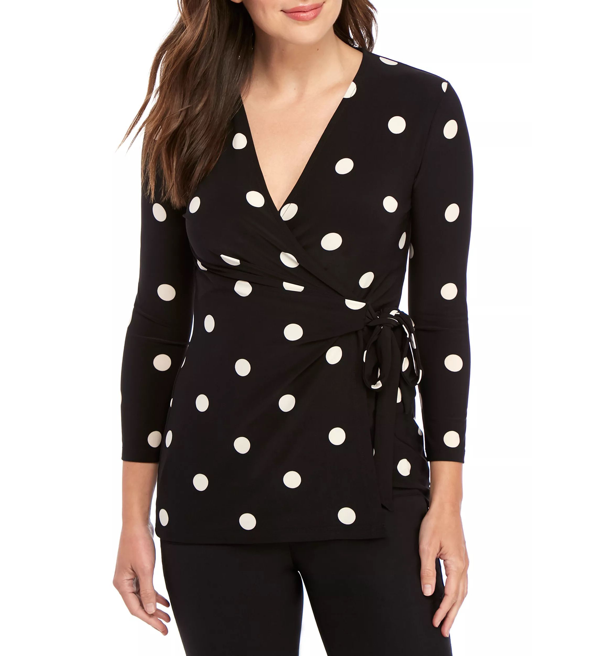 Petite Printed 3/4 Sleeve Wrap Top