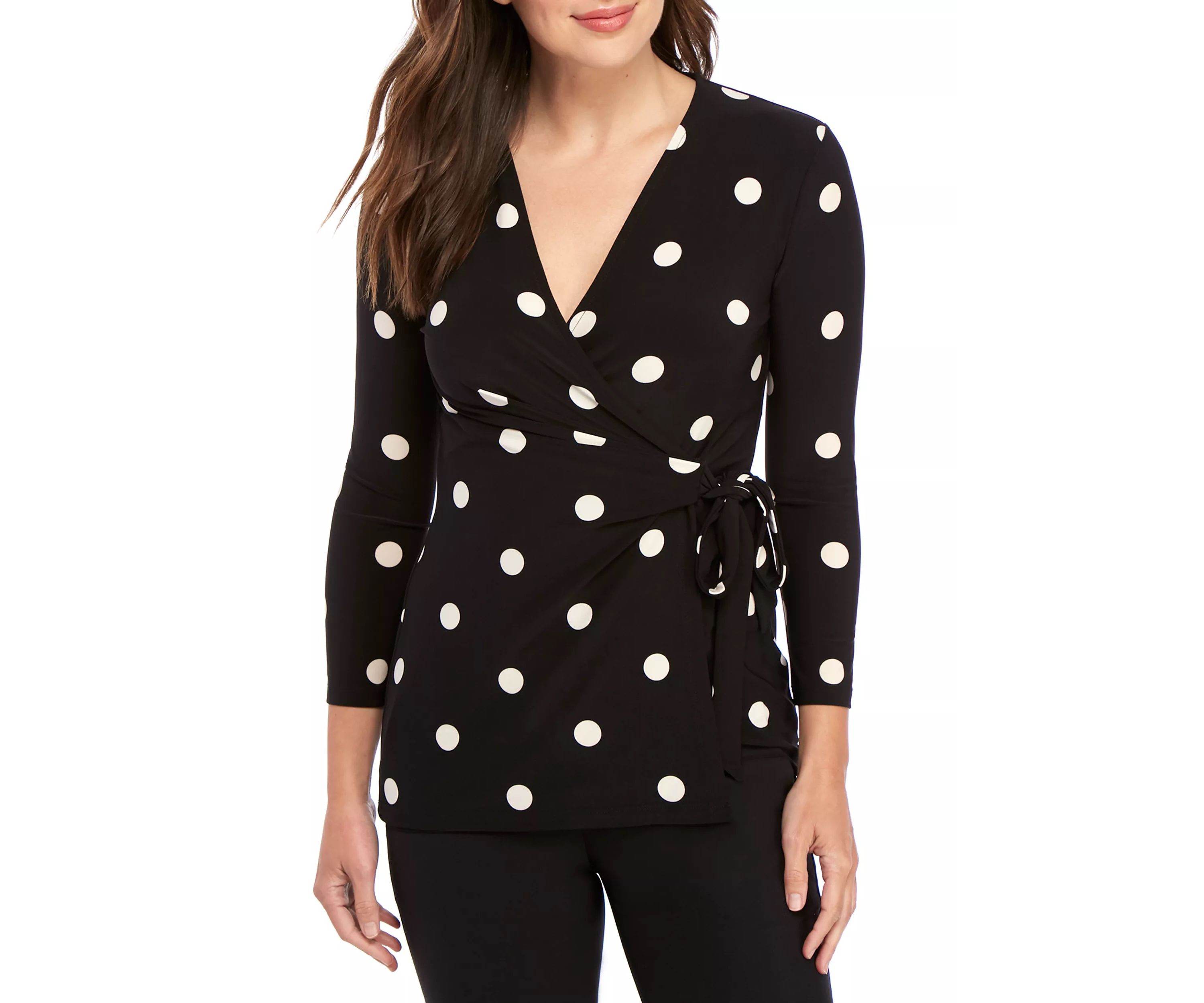 Petite Printed 3/4 Sleeve Wrap Top