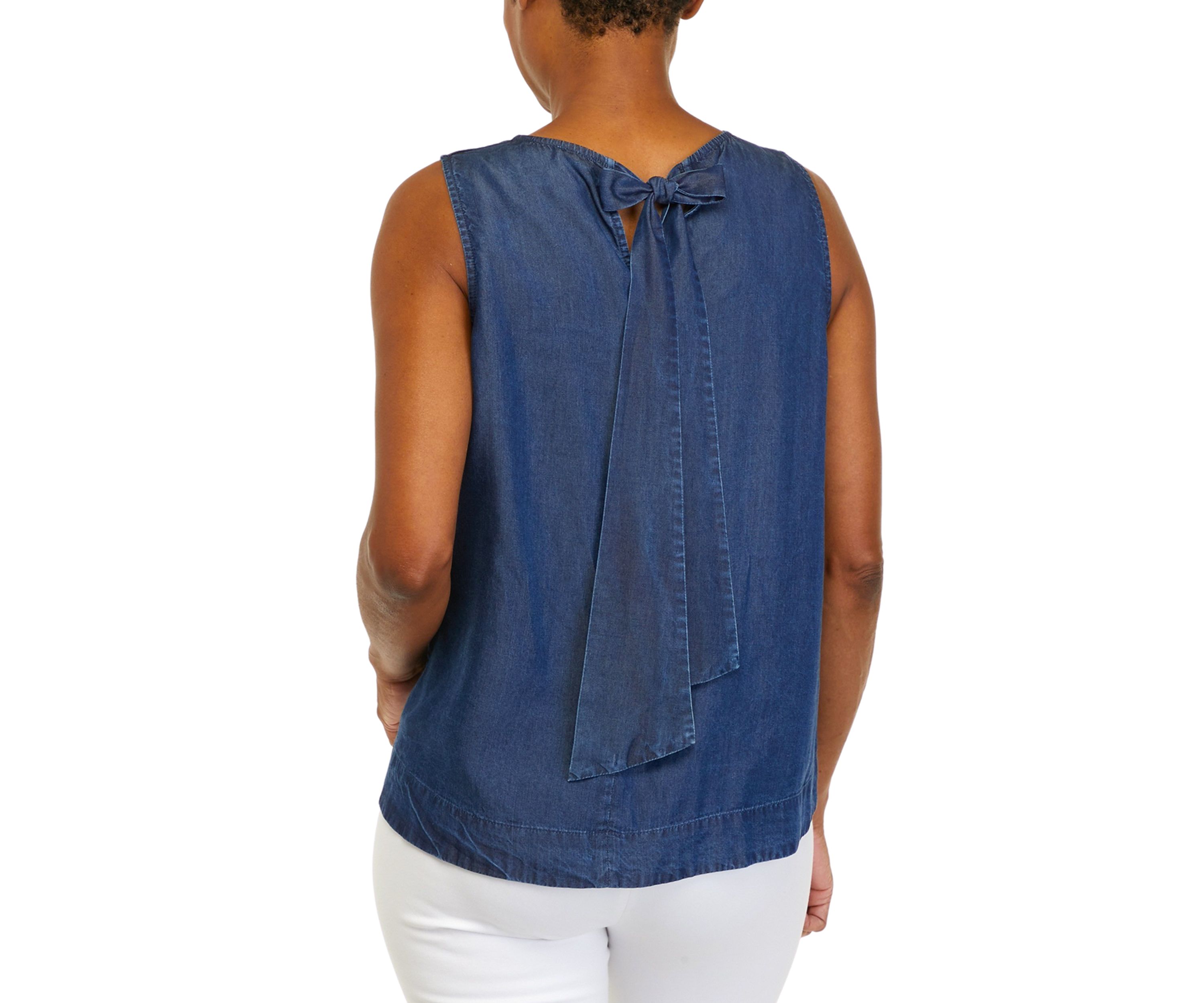 Womens Sleeveless Trapeze Bow Back Blouse