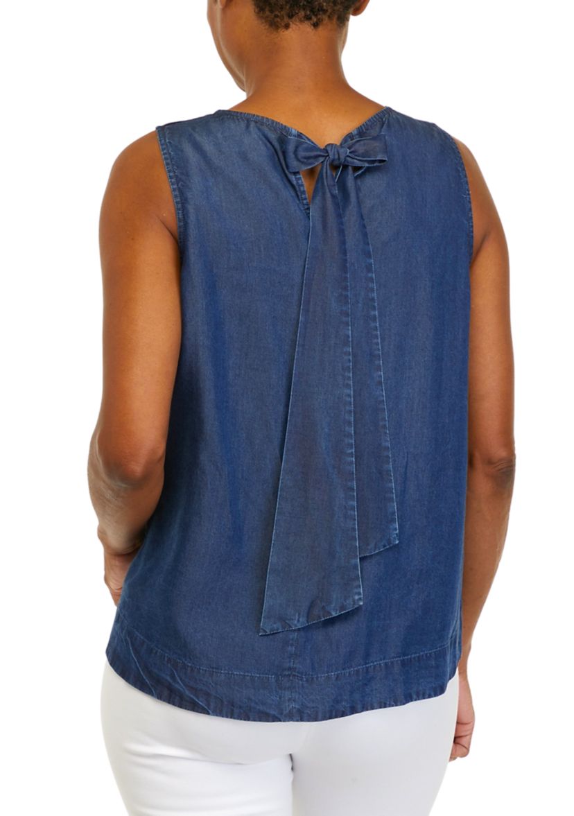 Womens Sleeveless Trapeze Bow Back Blouse
