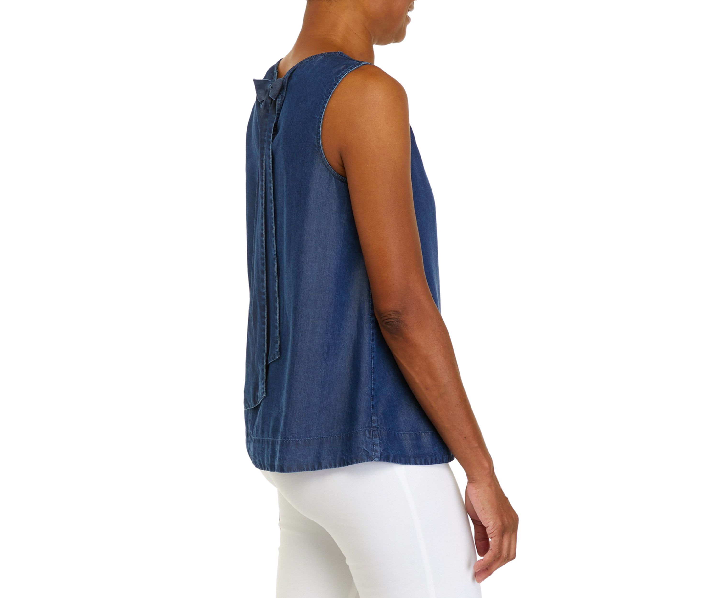 Womens Sleeveless Trapeze Bow Back Blouse