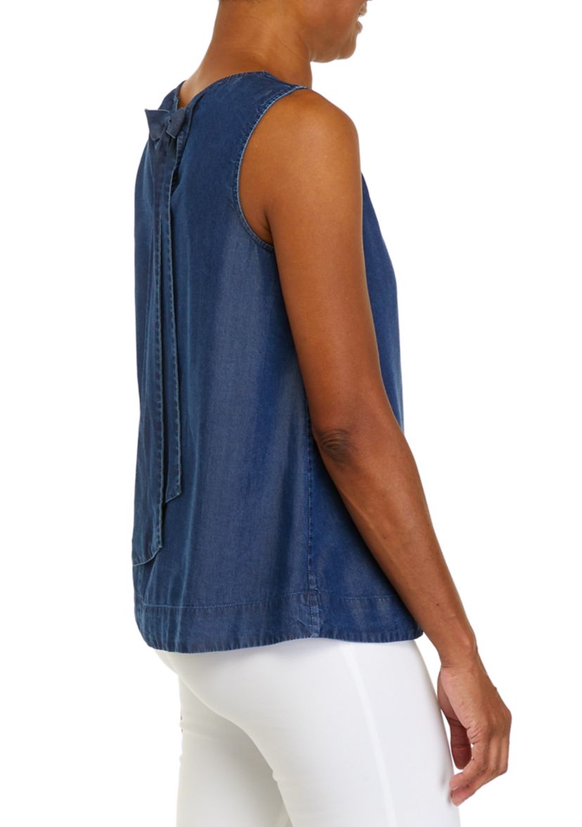 Womens Sleeveless Trapeze Bow Back Blouse