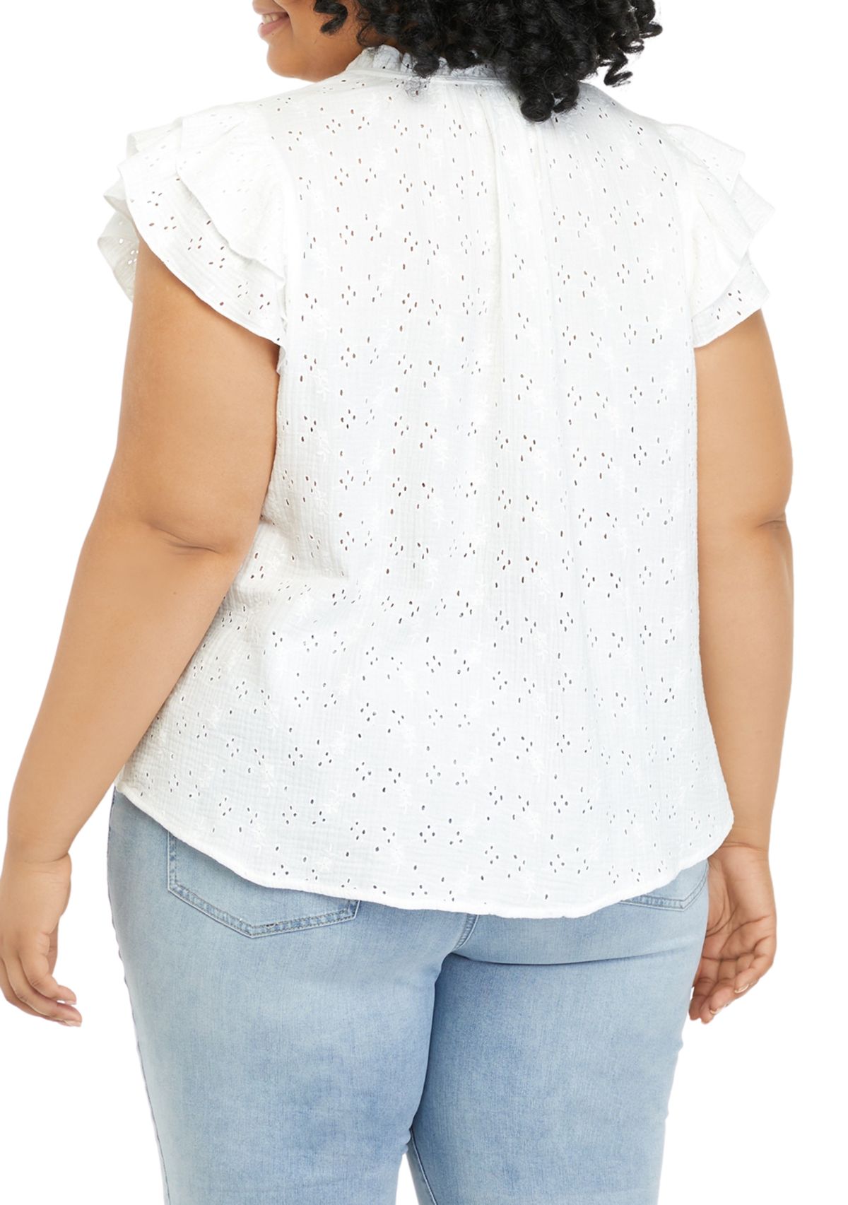 Plus Size Ruffle Sleeve Tie Front Blouse