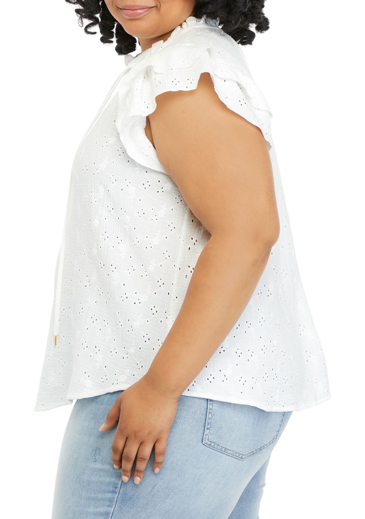 Plus Size Ruffle Sleeve Tie Front Blouse