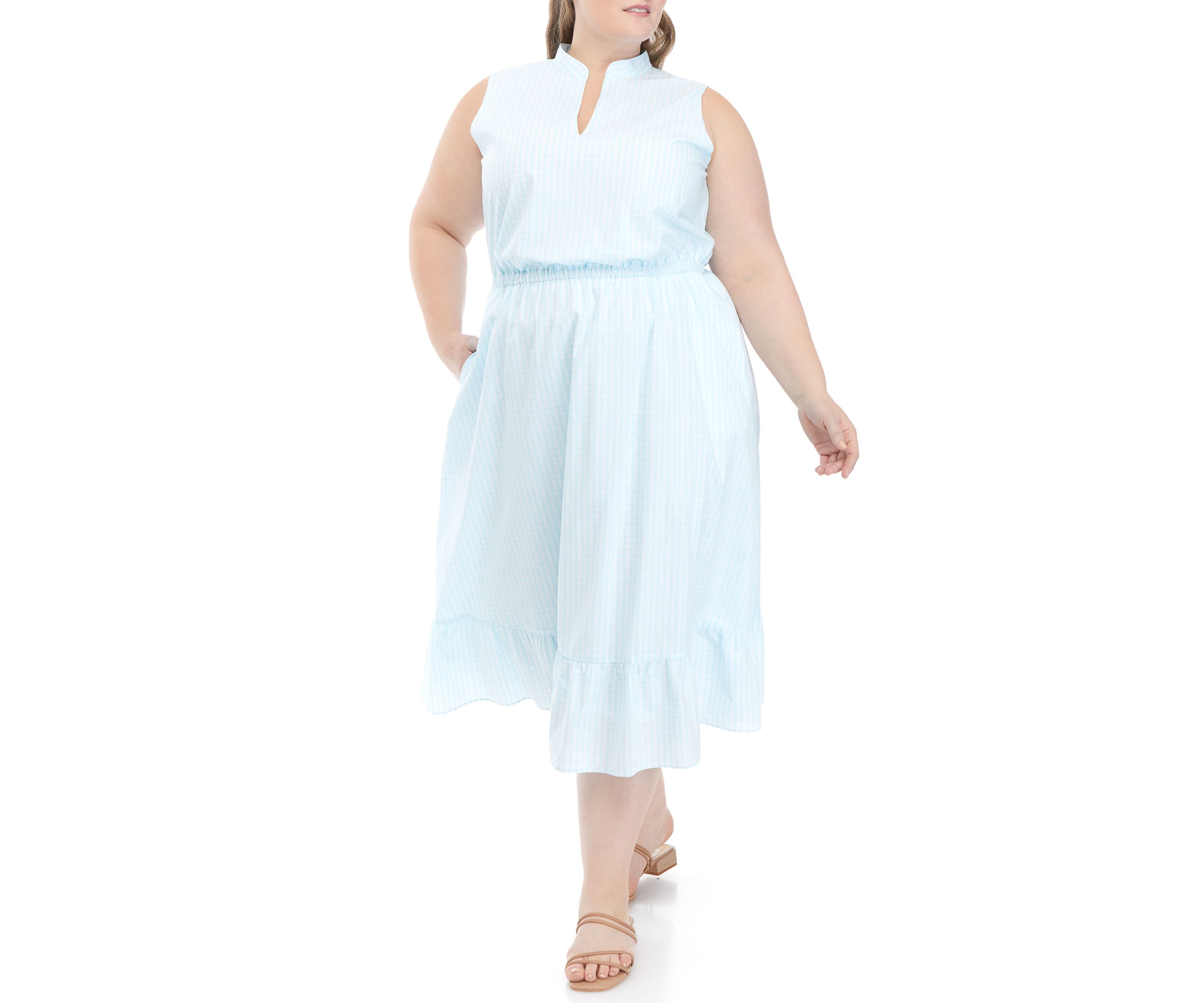 Plus Size Gingham Pleated Dress 