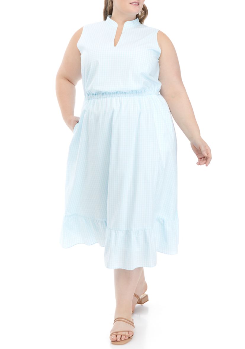 Plus Size Gingham Pleated Dress 