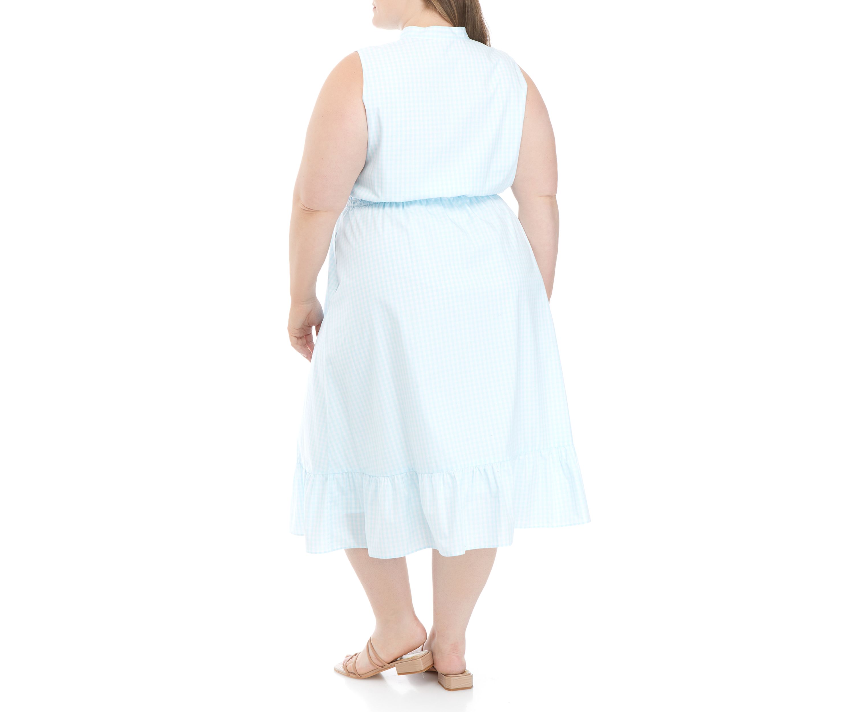 Plus Size Gingham Pleated Dress 