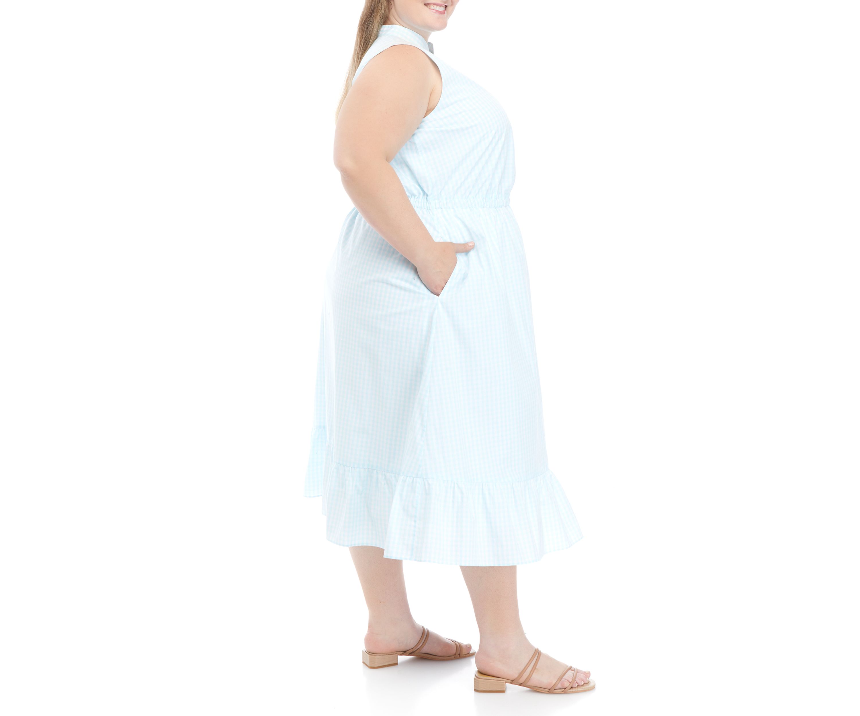 Plus Size Gingham Pleated Dress 