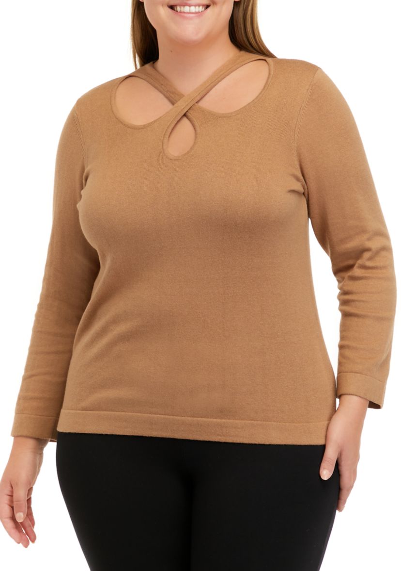 Plus Size Long Sleeve Crossover Top