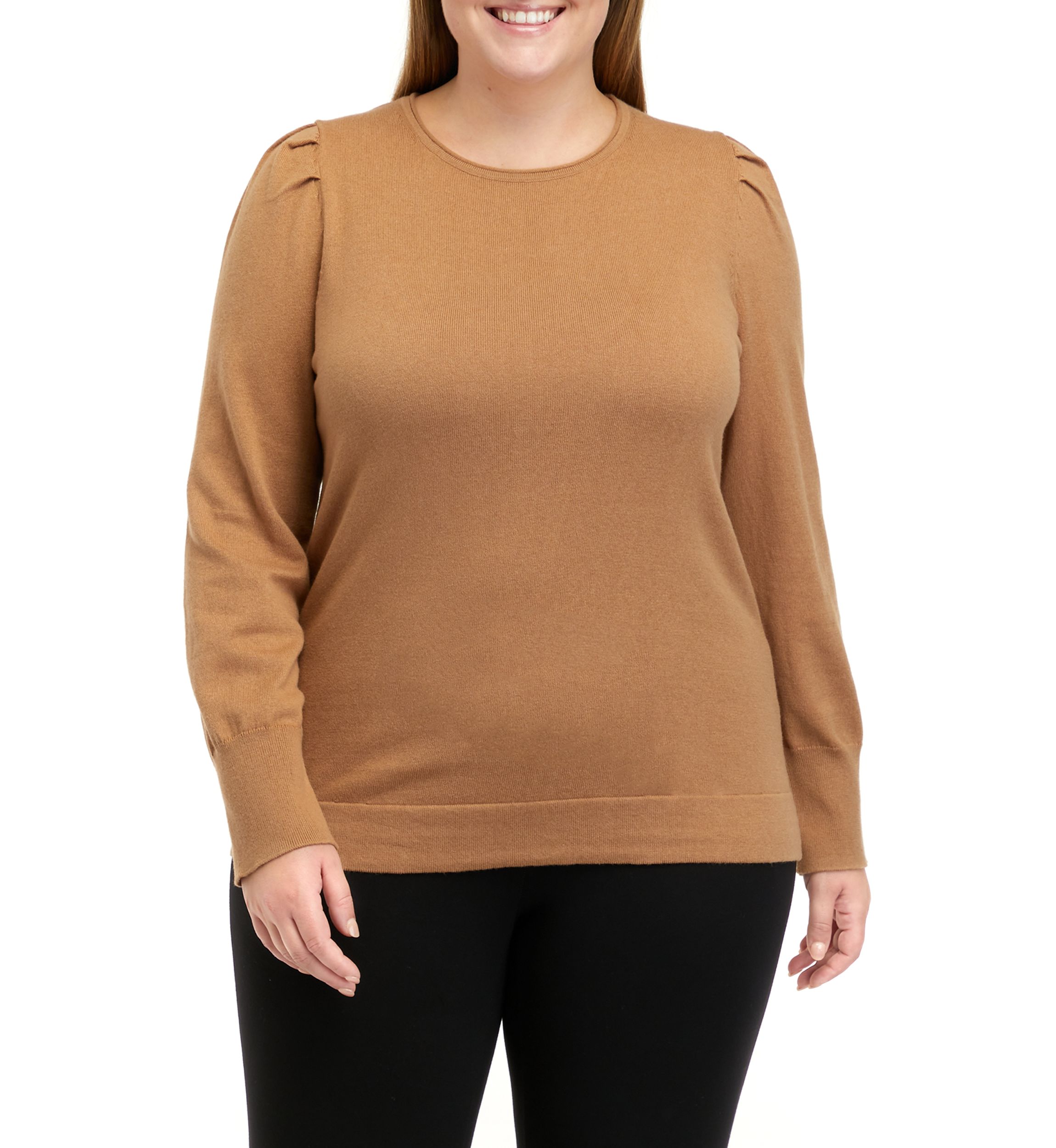 Plus Size Crew Neck Sweater with Puff Sleeves