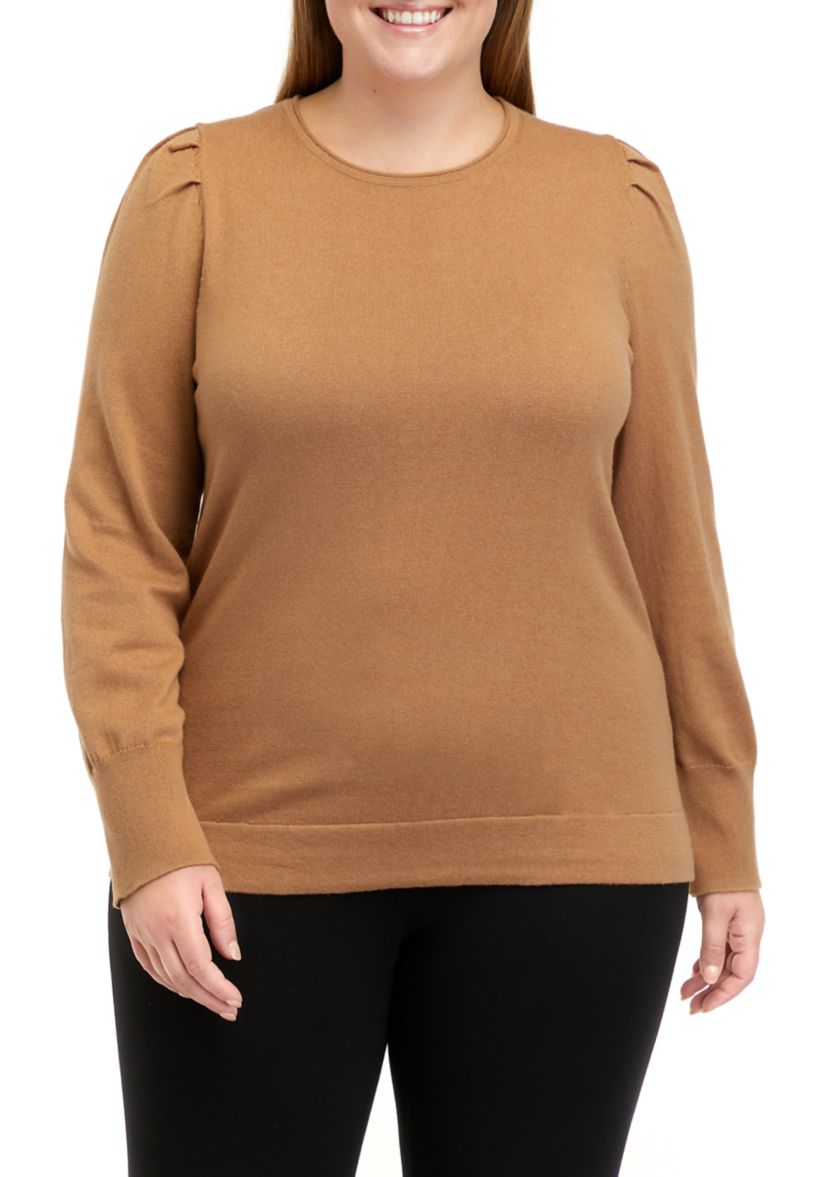 Plus Size Crew Neck Sweater with Puff Sleeves
