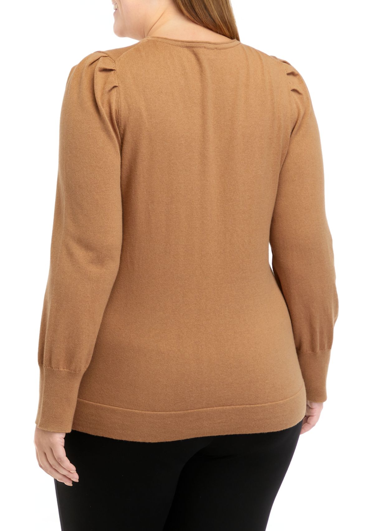 Plus Size Crew Neck Sweater with Puff Sleeves
