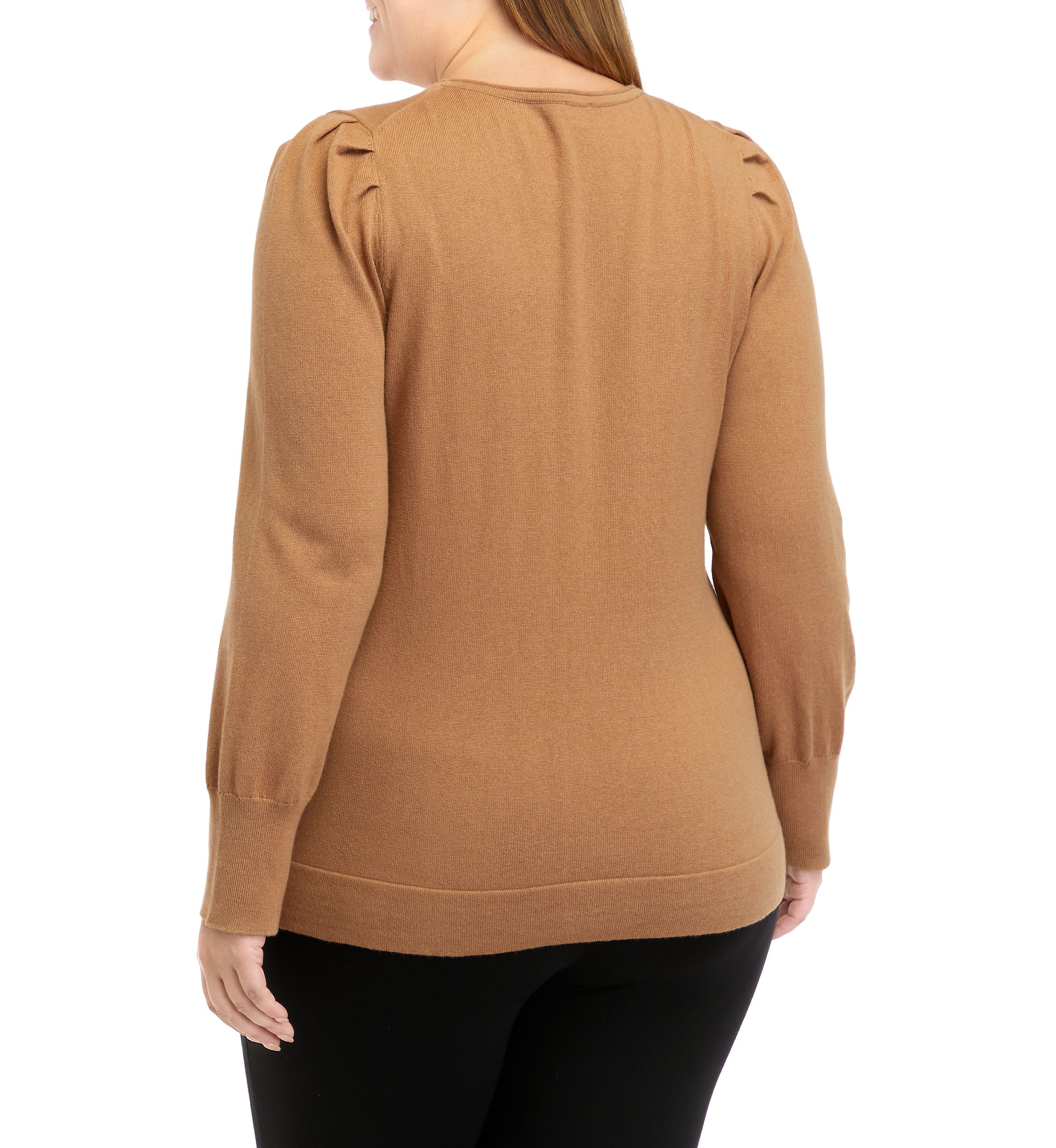 Plus Size Crew Neck Sweater with Puff Sleeves