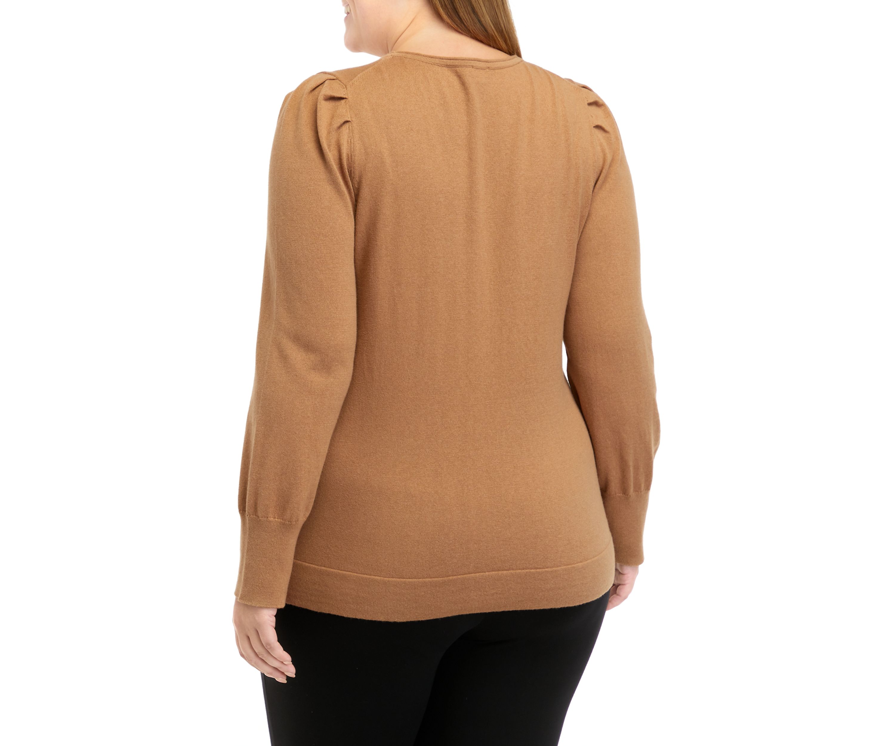Plus Size Crew Neck Sweater with Puff Sleeves