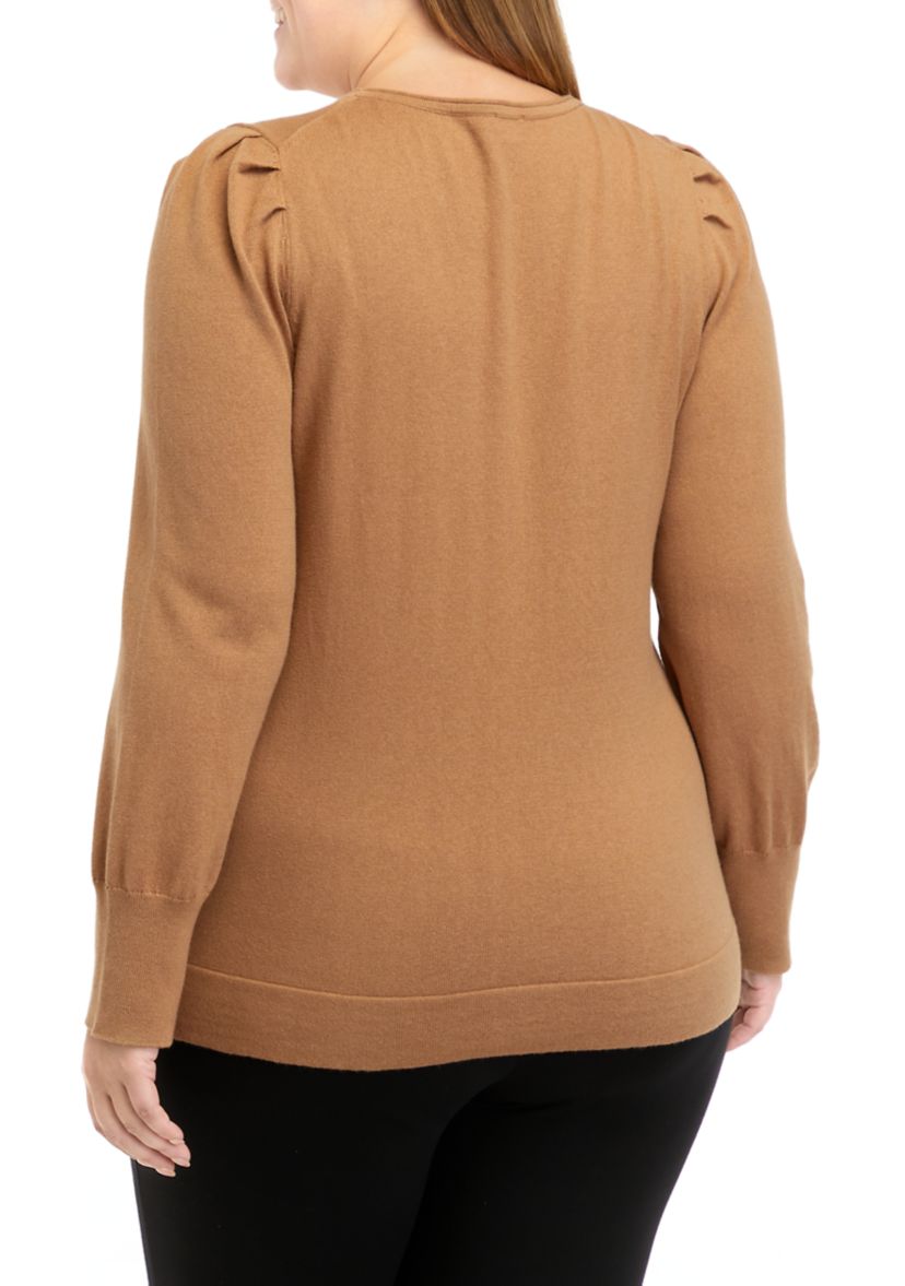 Plus Size Crew Neck Sweater with Puff Sleeves