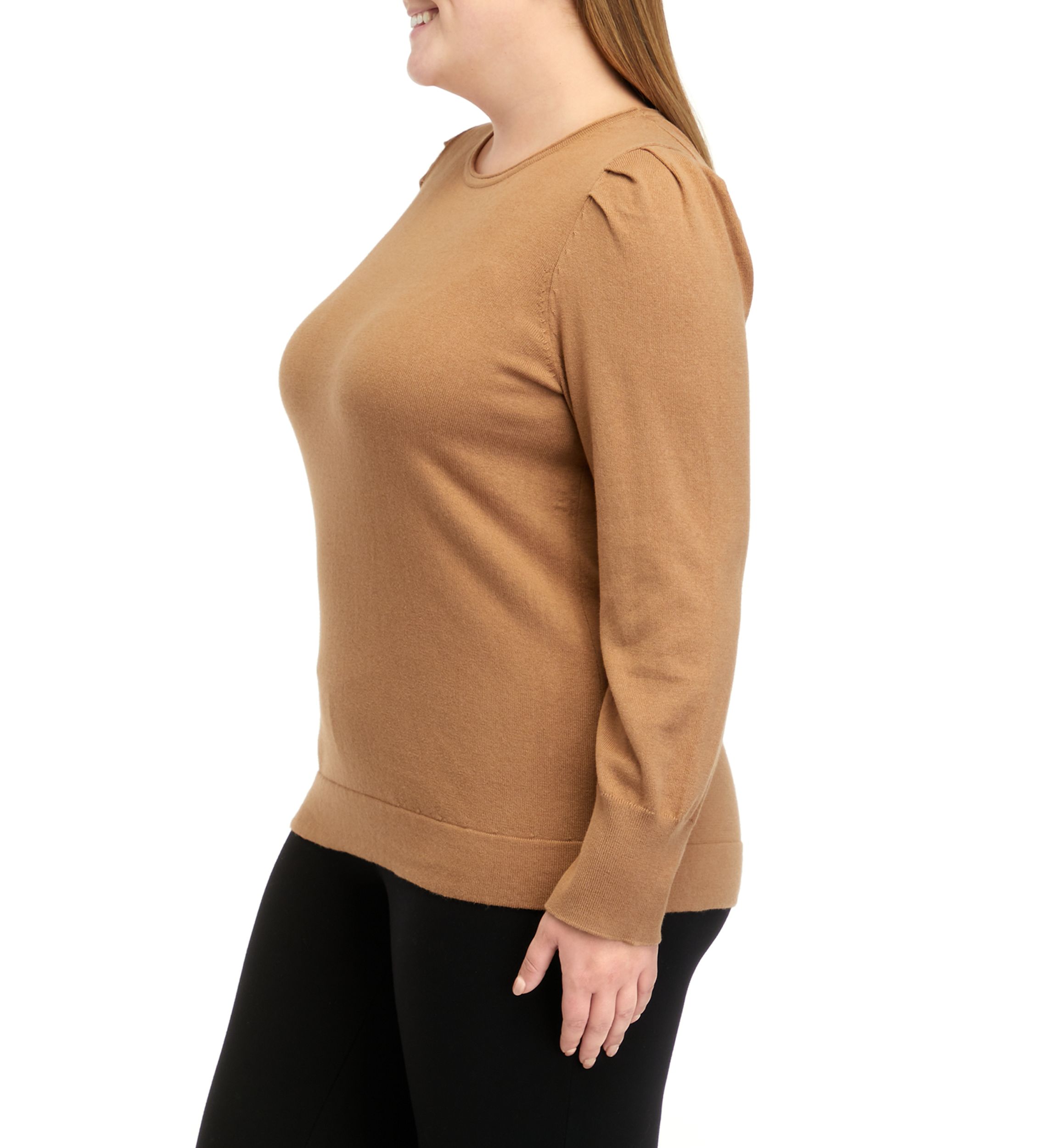 Plus Size Crew Neck Sweater with Puff Sleeves