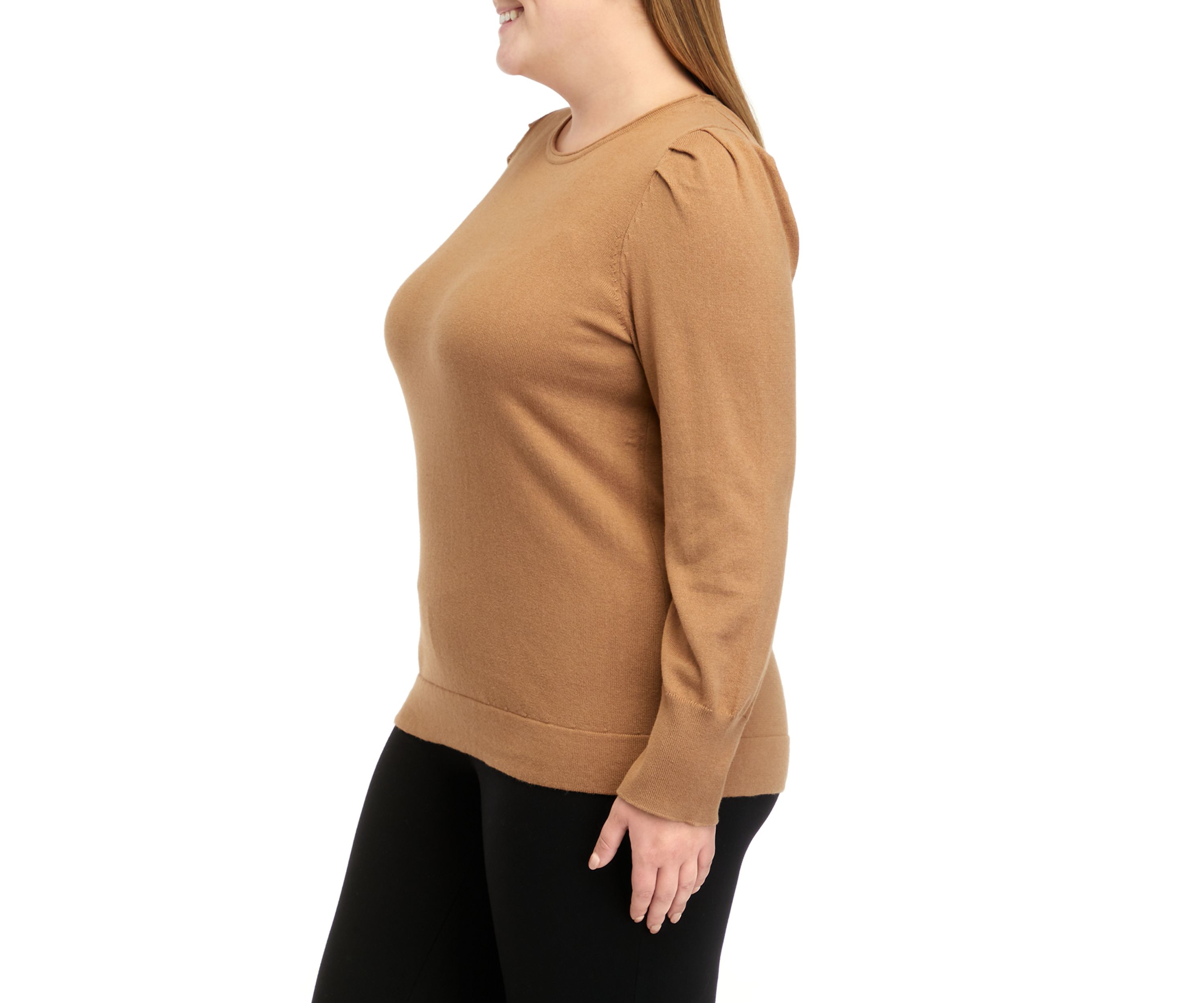 Plus Size Crew Neck Sweater with Puff Sleeves